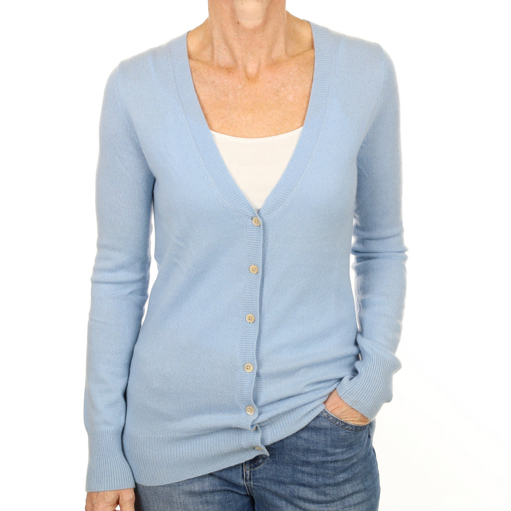 Baby Blue Cashmere Longline V Neck Cardigan Small