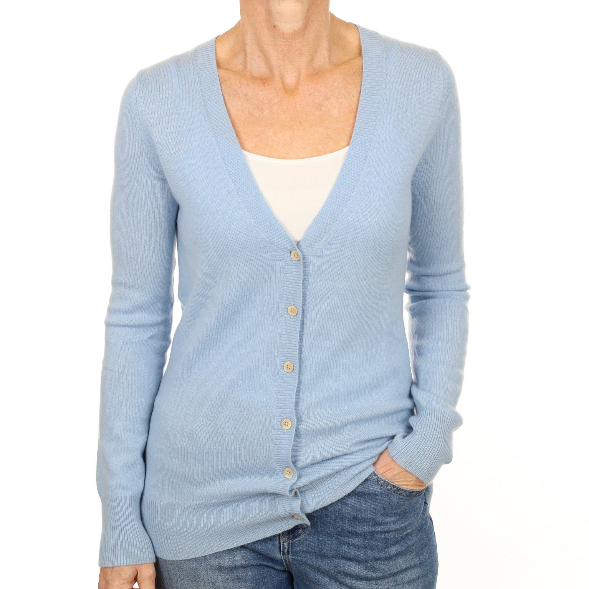 Baby Blue Cashmere Longline V Neck Cardigan Small