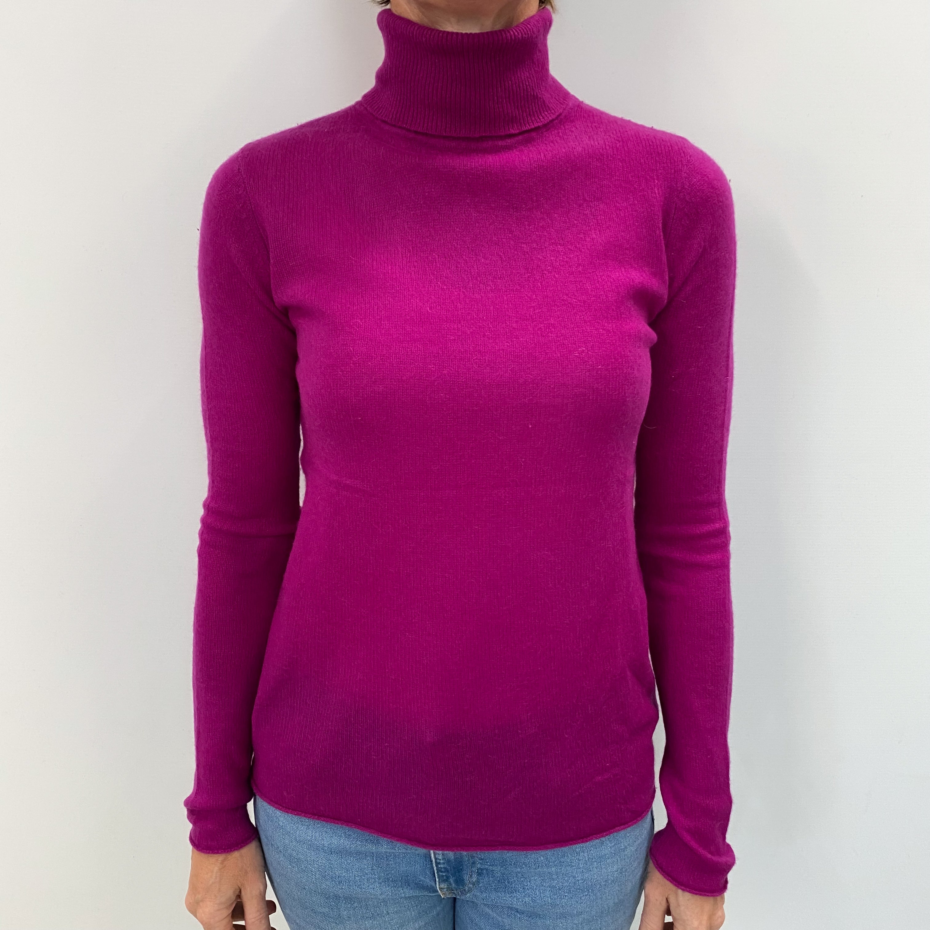 Magenta Pink Cashmere Polo Neck Jumper Small