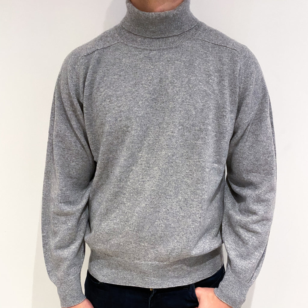 Men's Smoke Grey Cashmere Polo Neck Jumper Extra Large