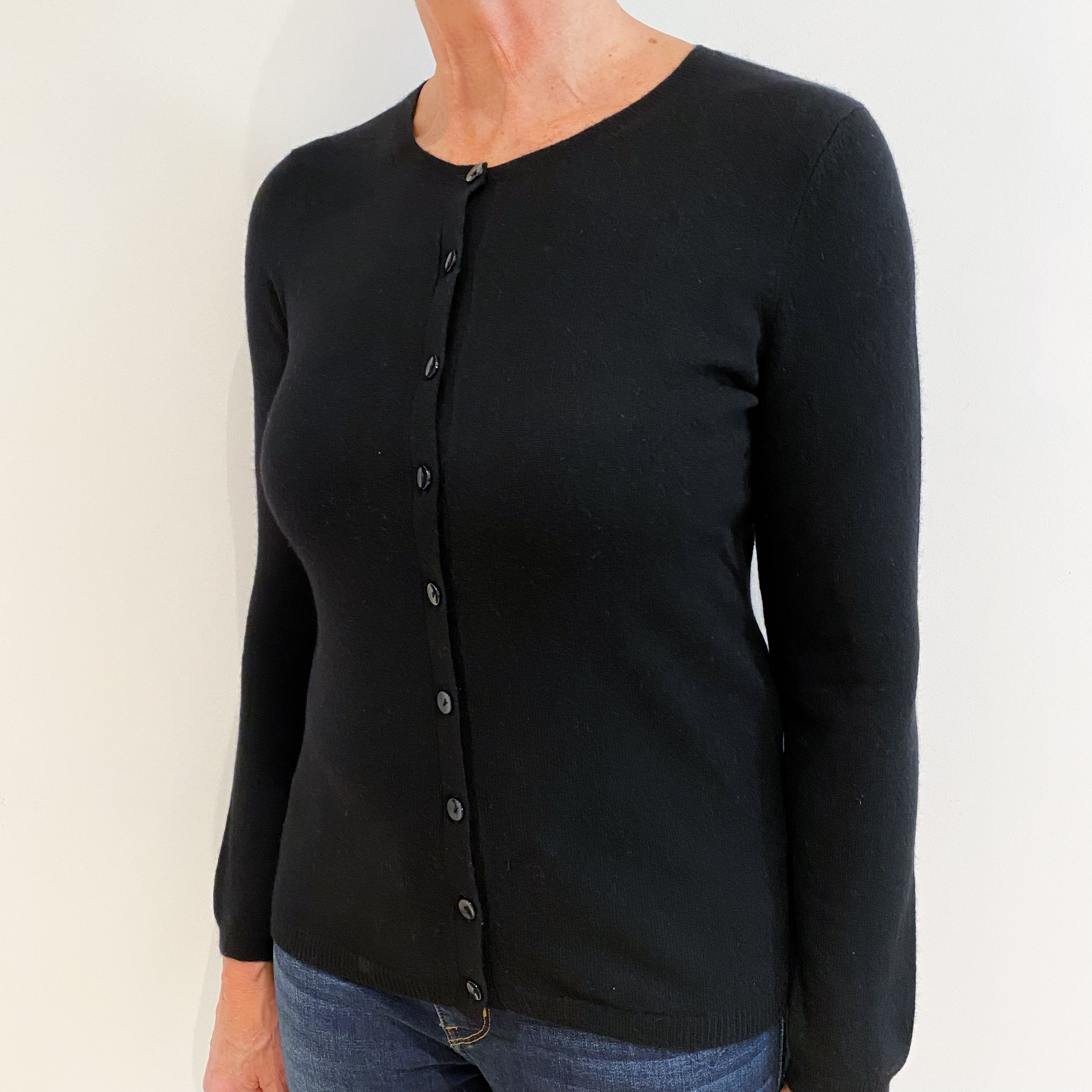 Black Cashmere Crew Neck Cardigan Medium