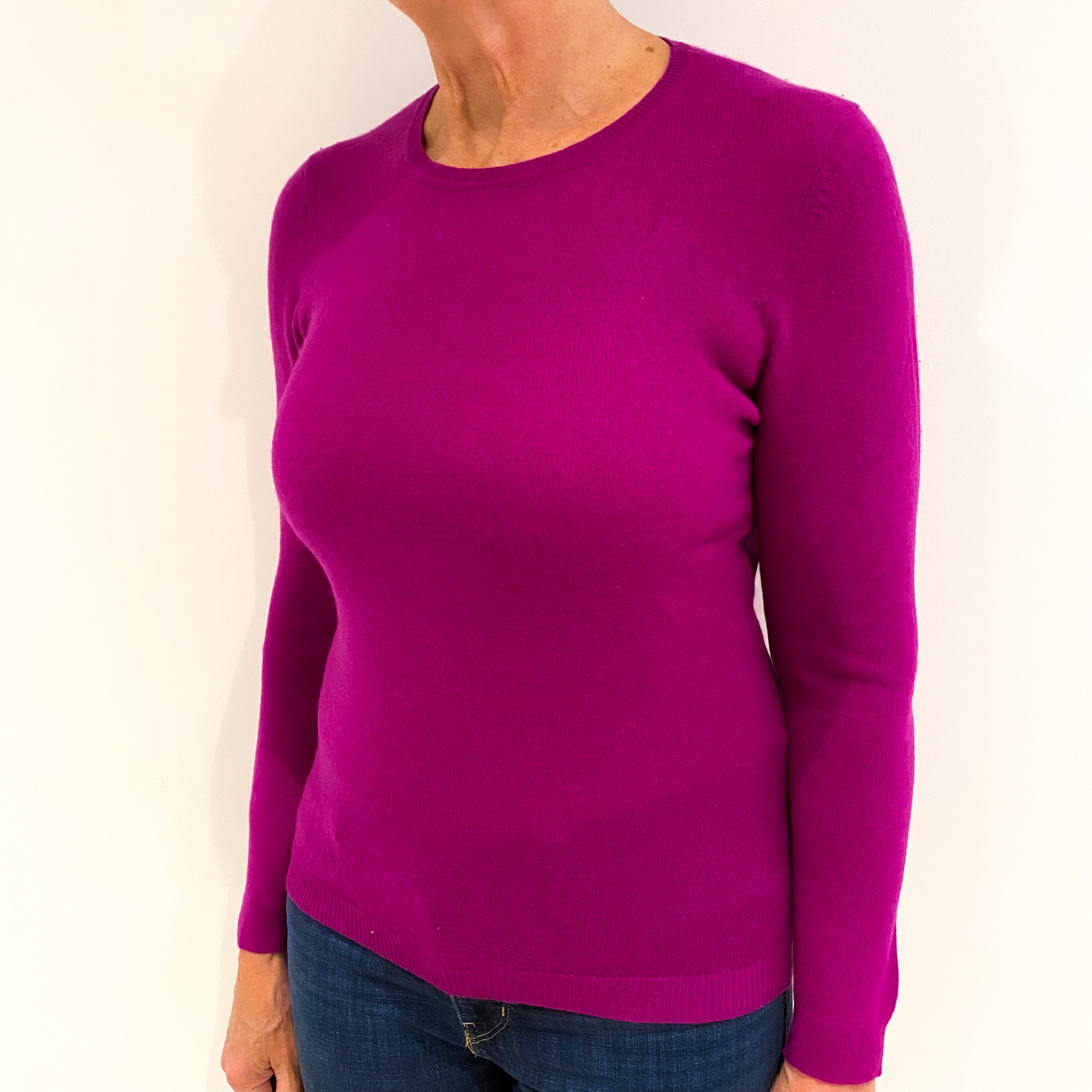 Magenta Pink Cashmere Crew Neck Jumper Medium