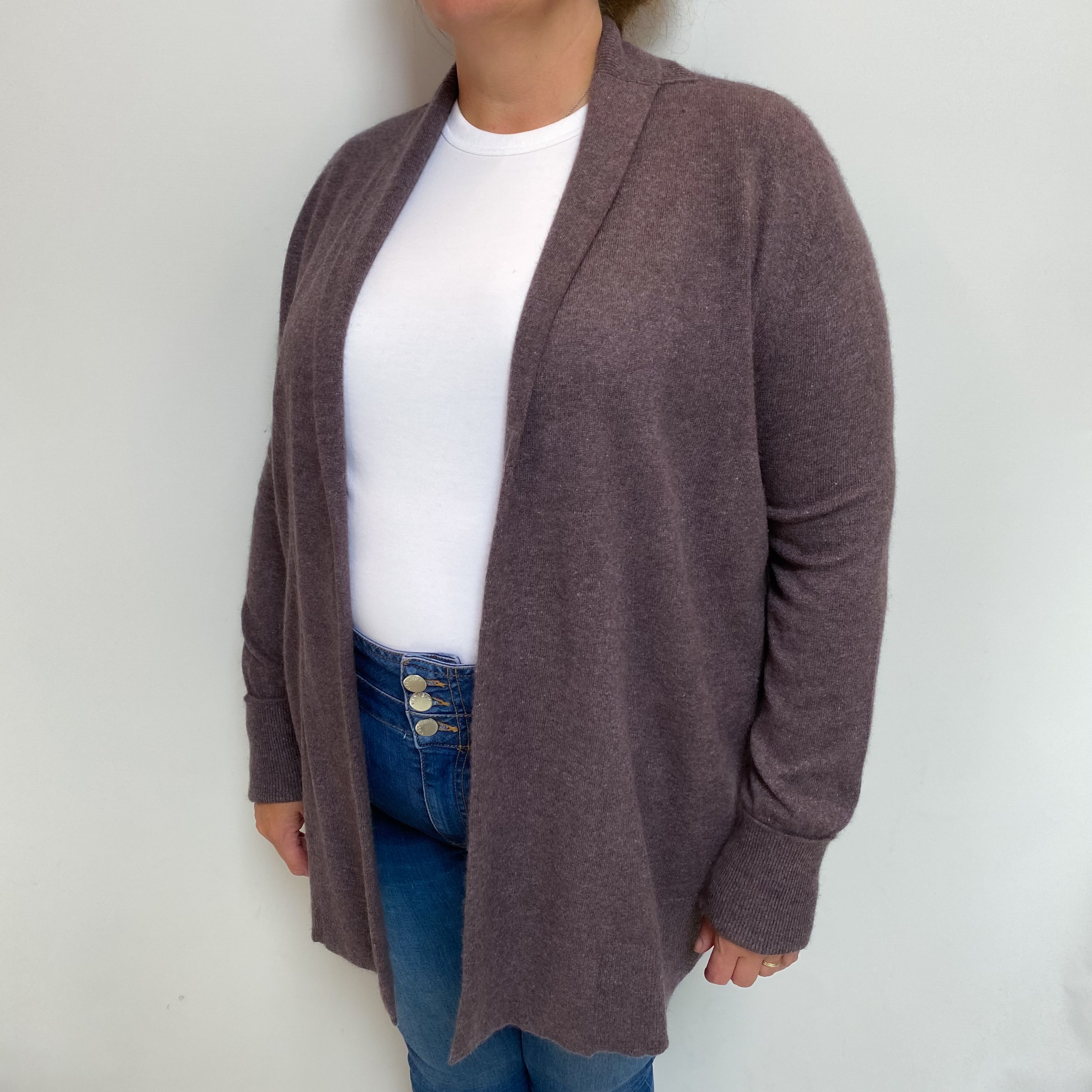 Puce Purple Cashmere Edge To Edge Cardigan Extra Large