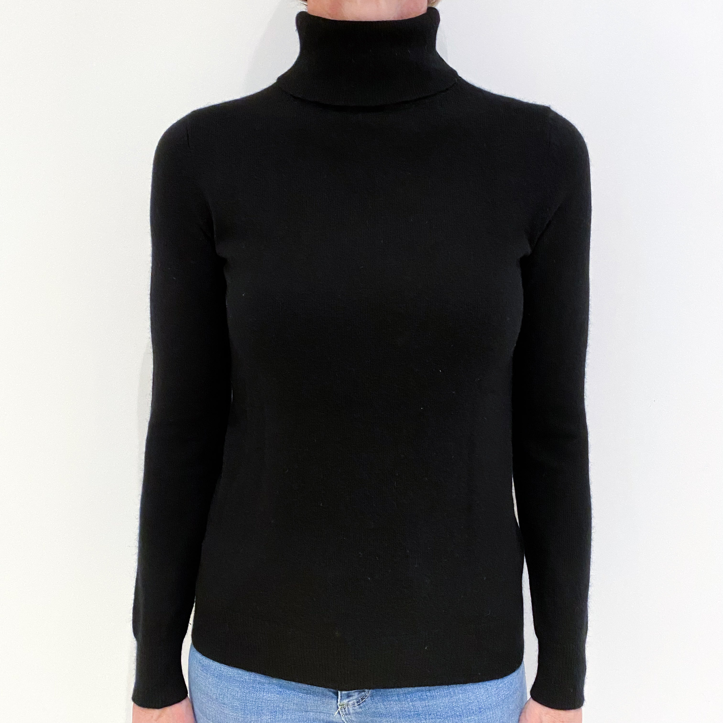 Black Cashmere Polo Neck Jumper Small