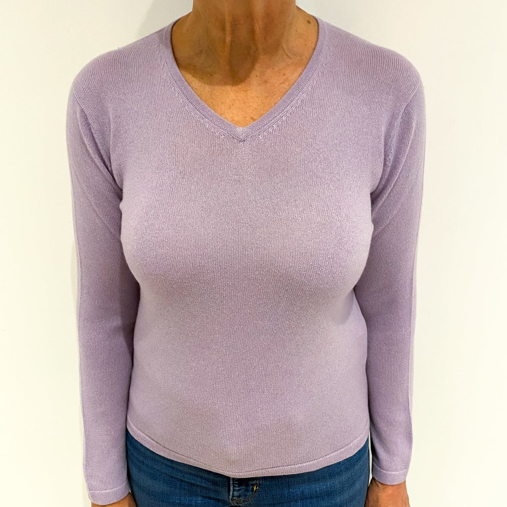 Pale Purple Cashmere V Neck Jumper Medium