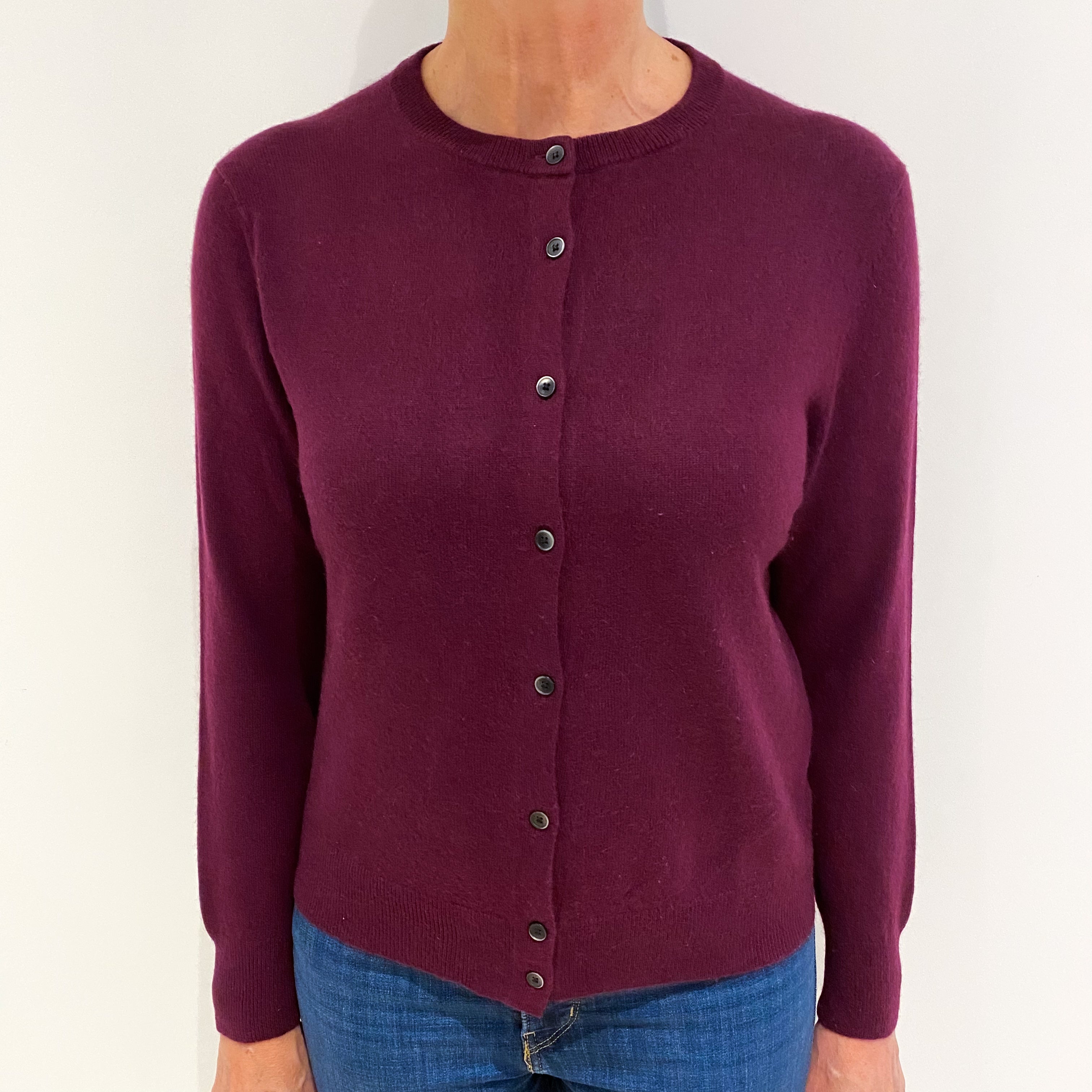 Mulberry Purple Cashmere Crew Neck Cardigan Medium