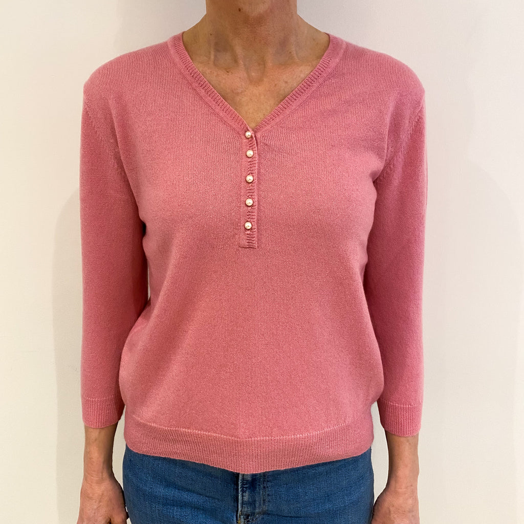 Sugarmouse Pink Cashmere 13/4 Button Up V Neck Jumper Small
