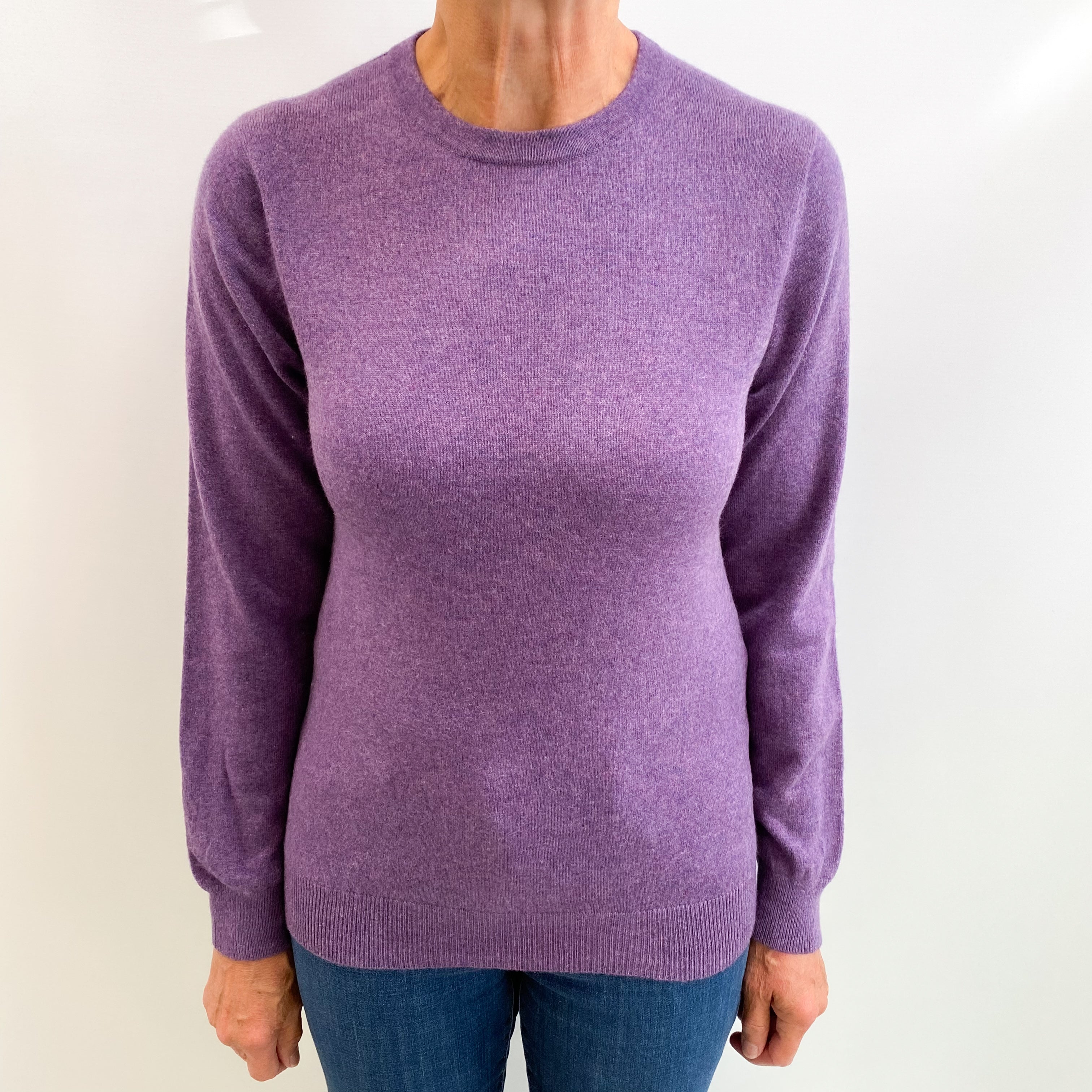 Deep Heather Purple Cashmere Crew Neck Jumper Medium