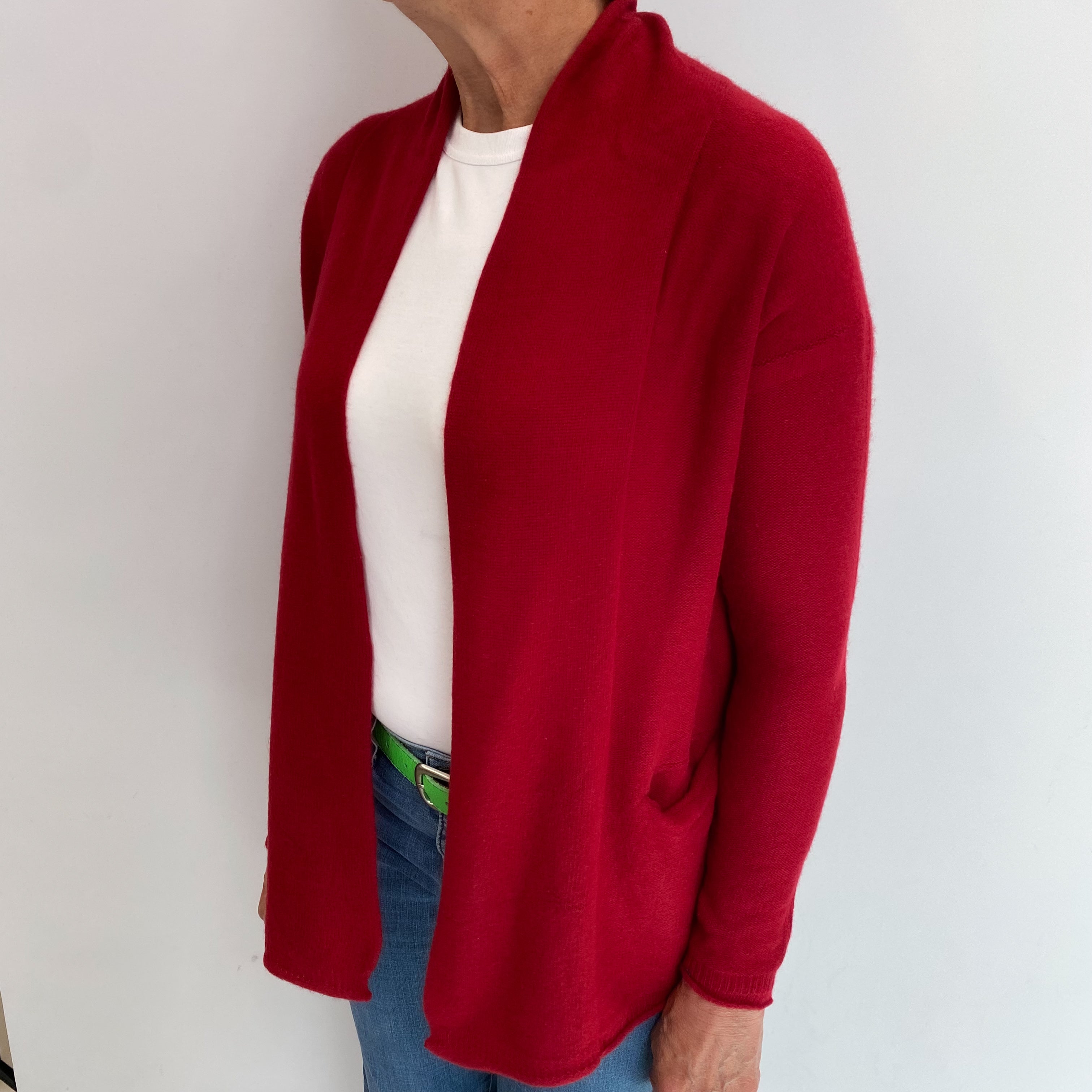 Crimson Red Cashmere Edge To Edge Cardigan Medium