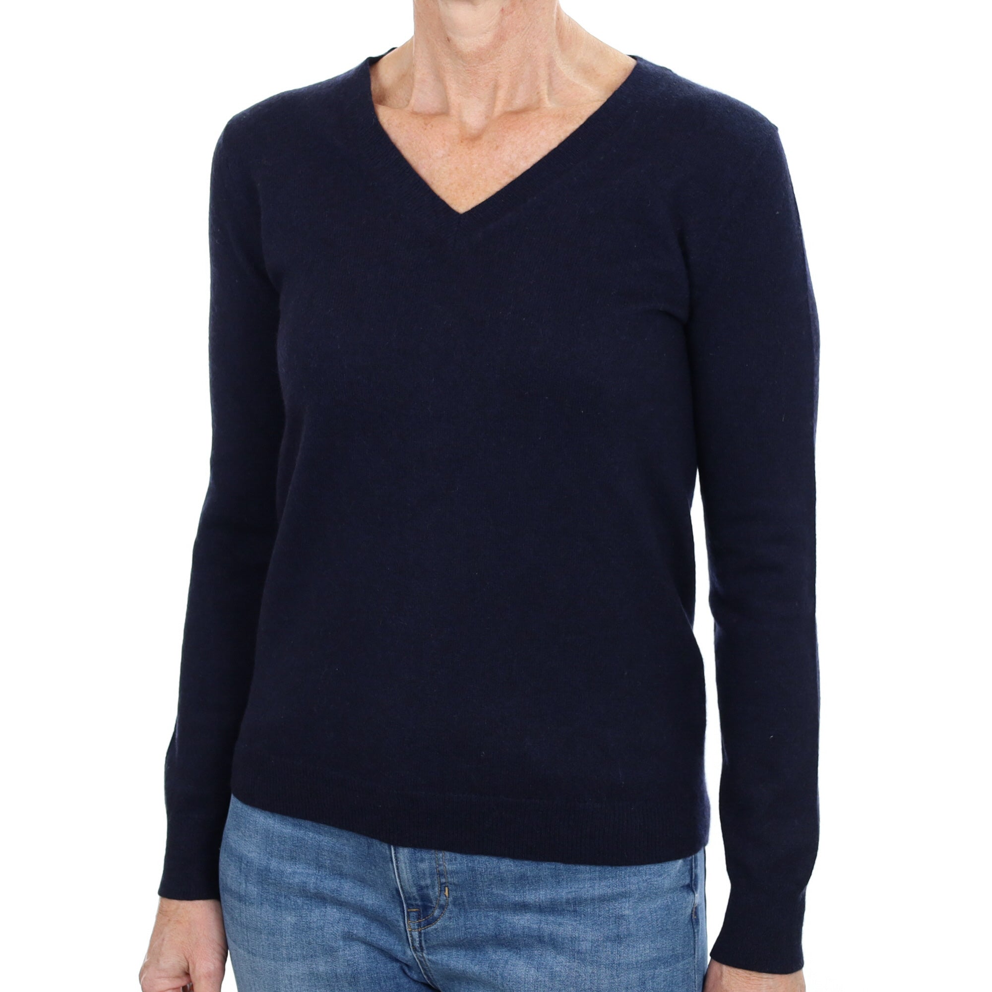 Navy Blue Cashmere V Neck Jumper Small