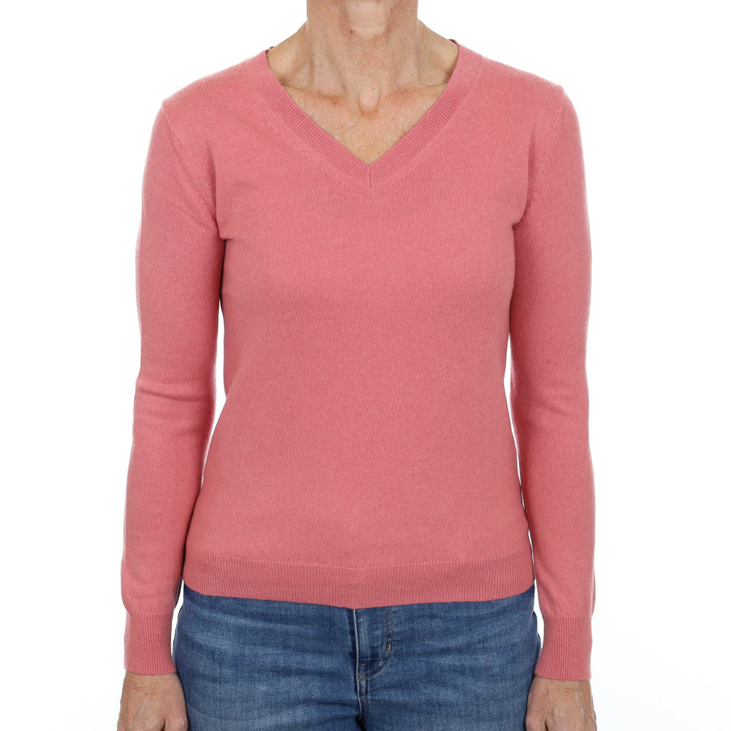 Crushed Stawberry Pink Cashmere V Neck Jumper Small