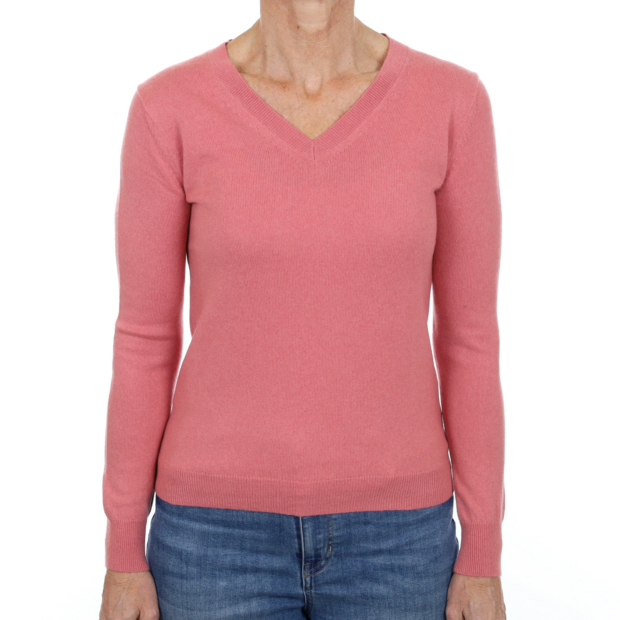 Crushed Stawberry Pink Cashmere V Neck Jumper Small