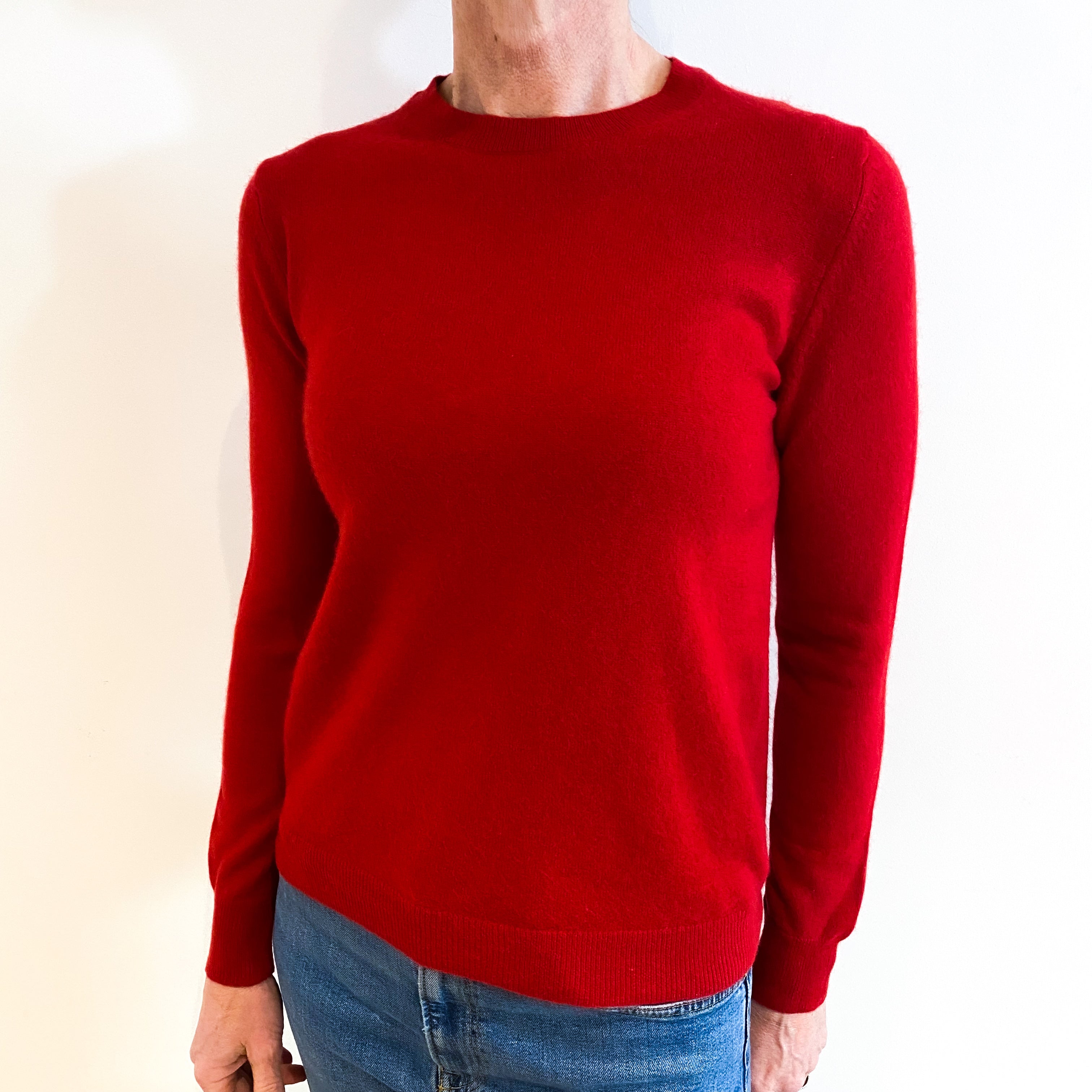 Scarlet Red Cashmere Crew Neck Jumper Small