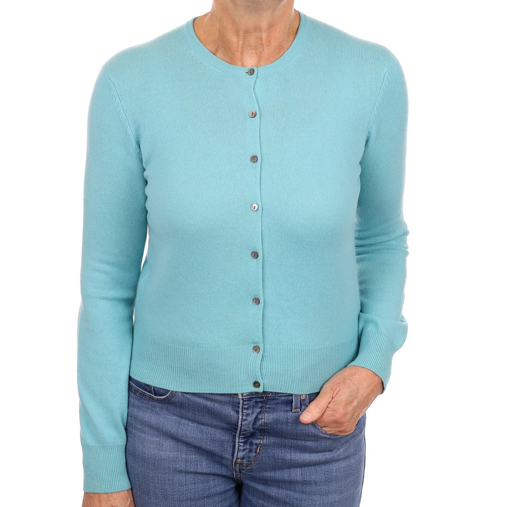 Aquamarine Cashmere Crew Neck Cardigan Medium