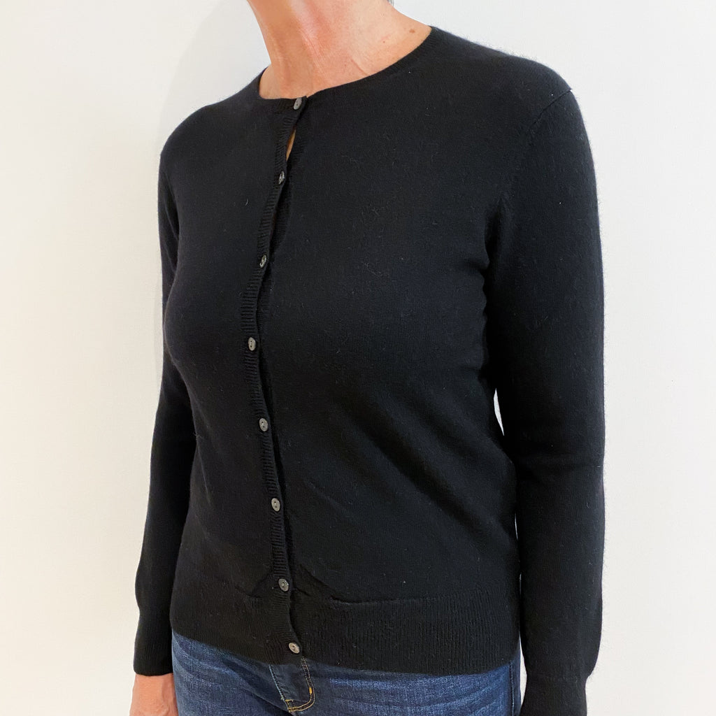 Black Cashmere Crew Neck Cardigan Medium