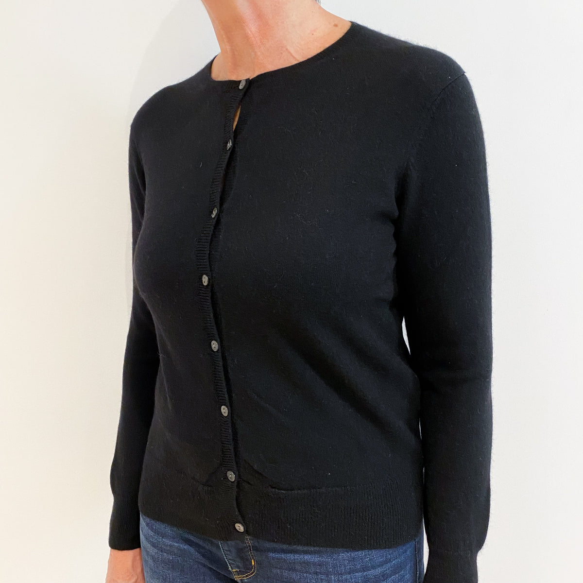 Black Cashmere Crew Neck Cardigan Medium