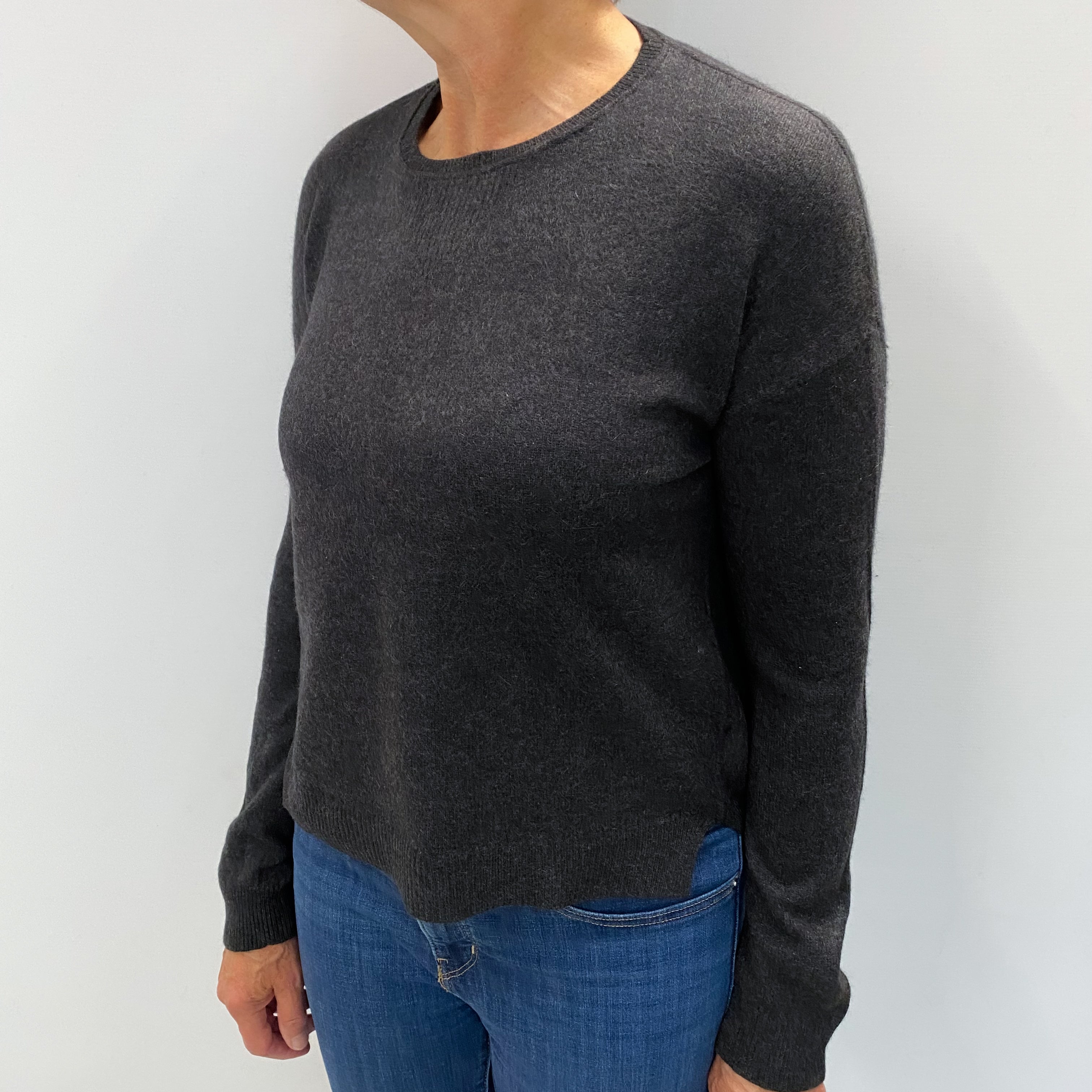 Charcoal Grey Cashmere Crew Neck Jumper Medium