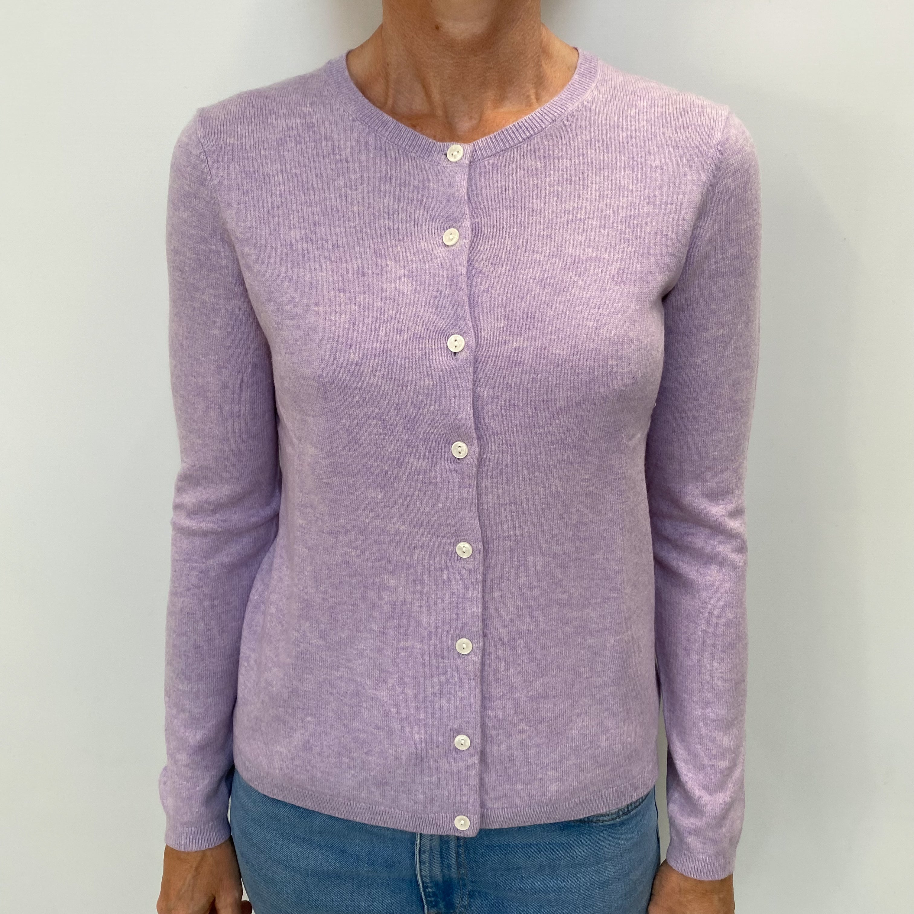 Lavender Purple Cashmere Crew Cardigan Small
