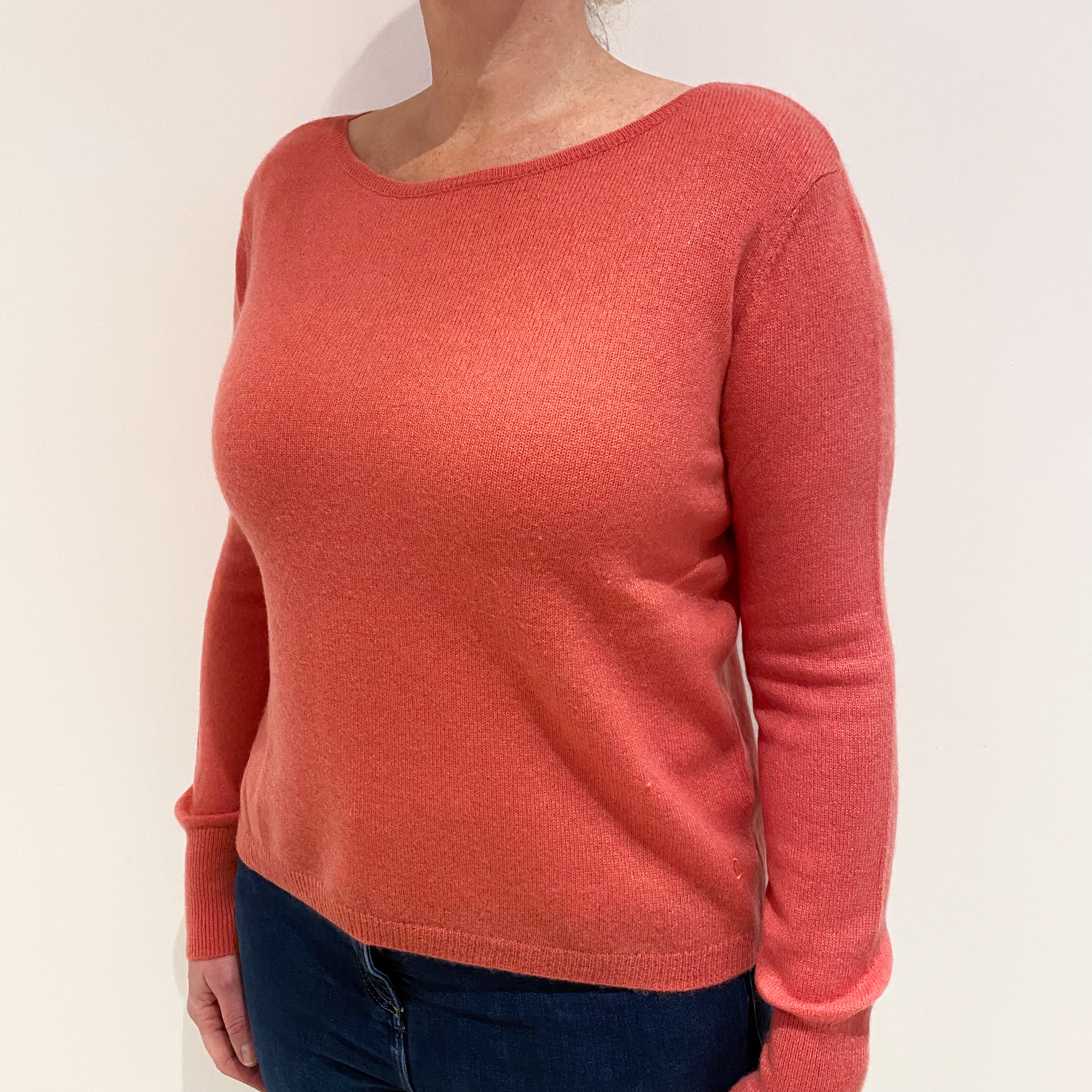 Flamingo Pink Cashmere Slash Neck Jumper Large