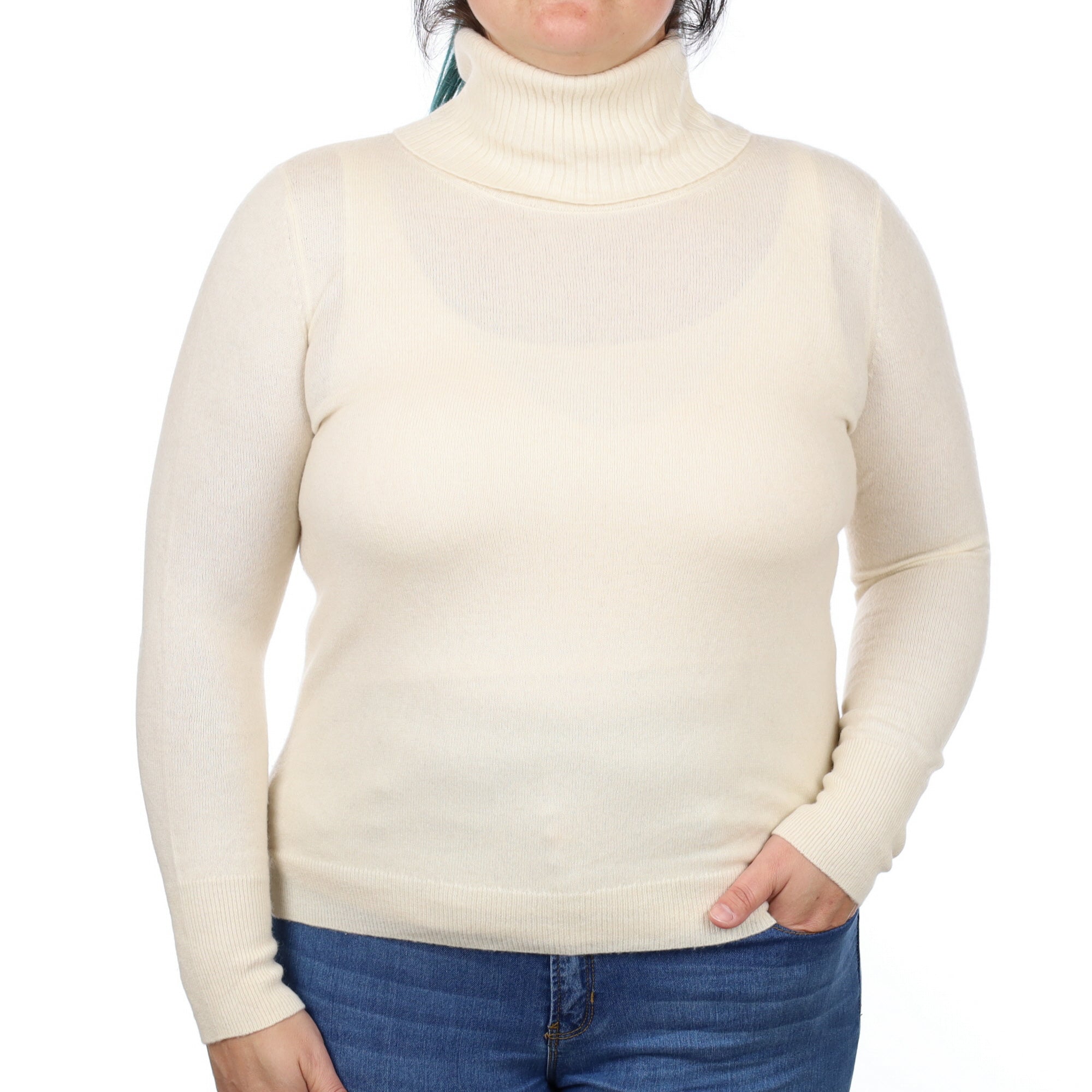 Vanilla Cream Cashmere Polo Neck Jumper Large