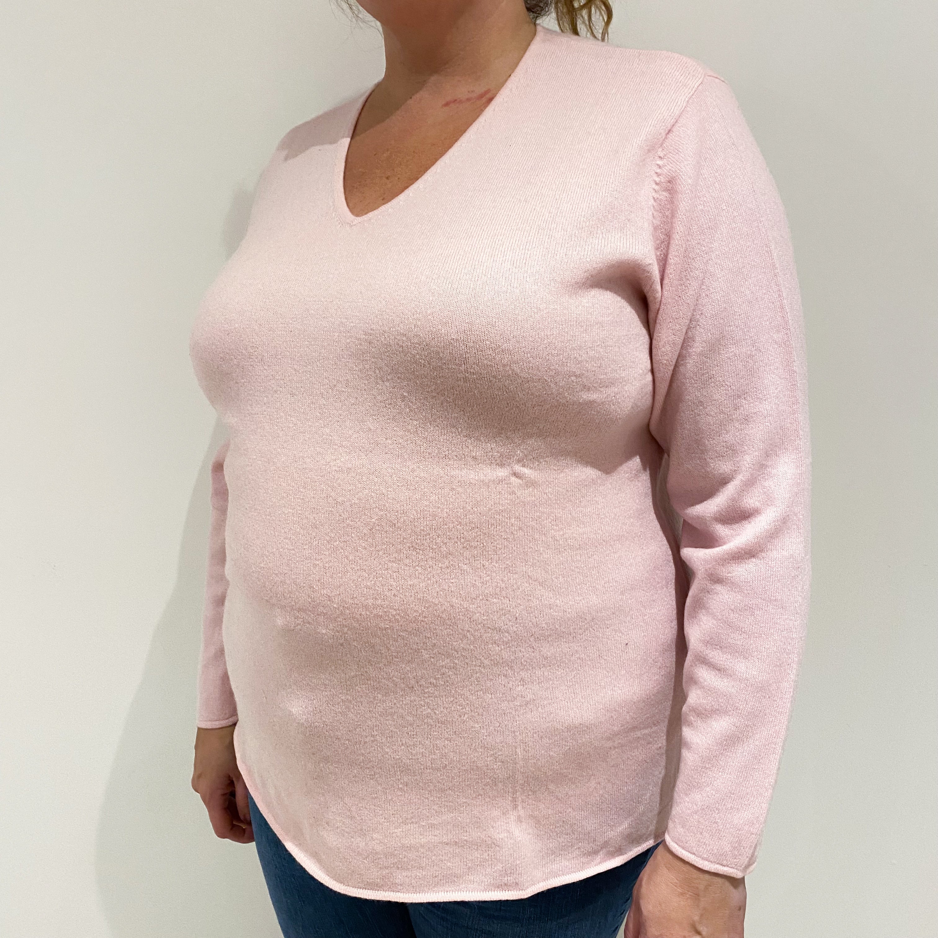 Carnation Pink Cashmere V-Neck Jumper Extra Large