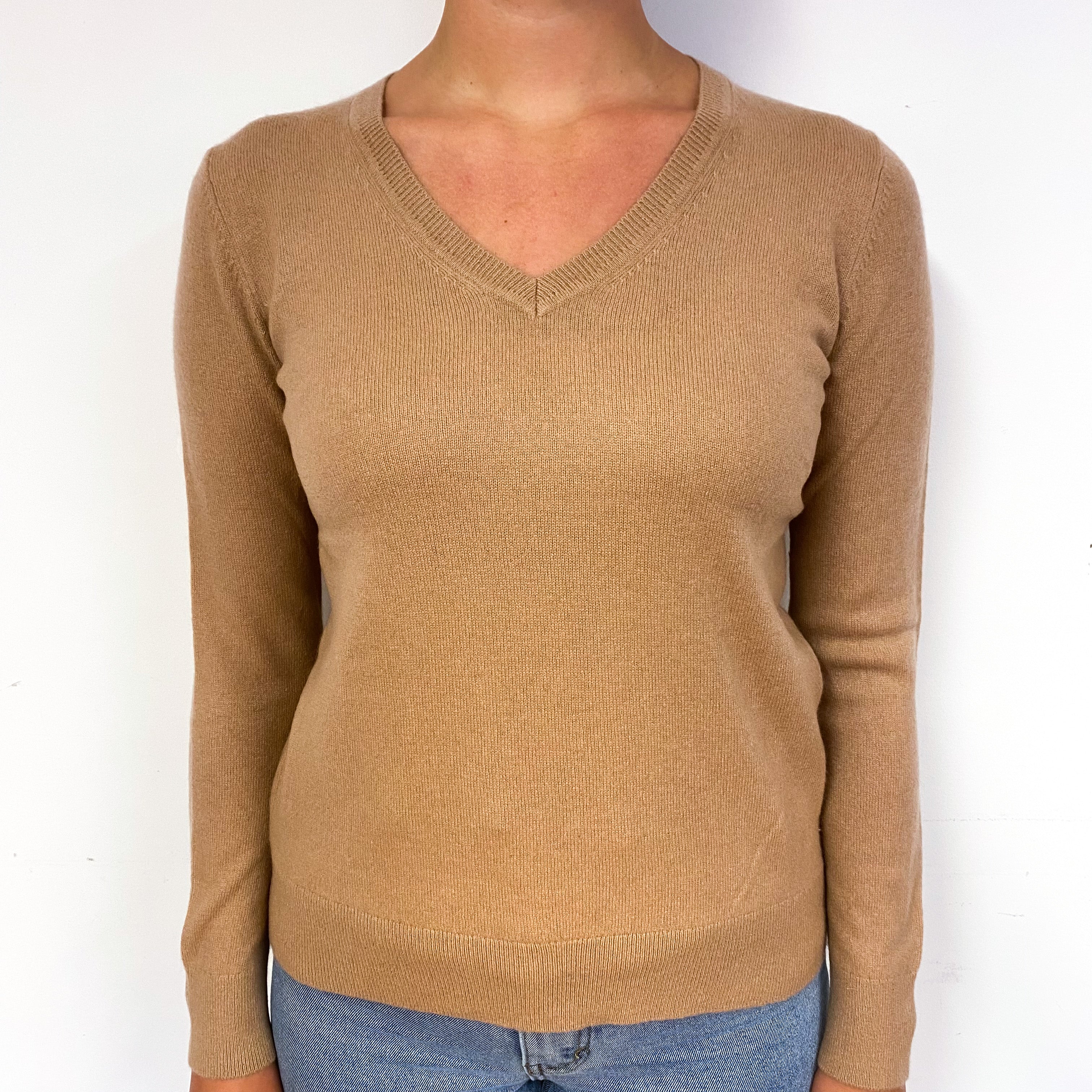 Quince Caramel Brown Cashmere V-Neck Jumper