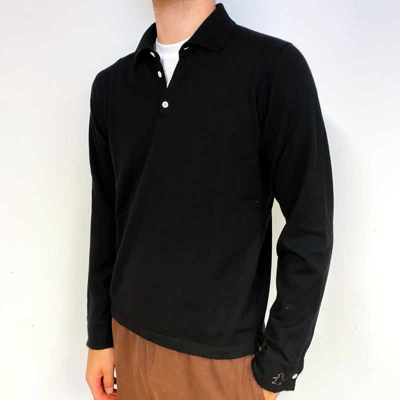 Men's Black Cashmere 1/4 Button Jumper Large