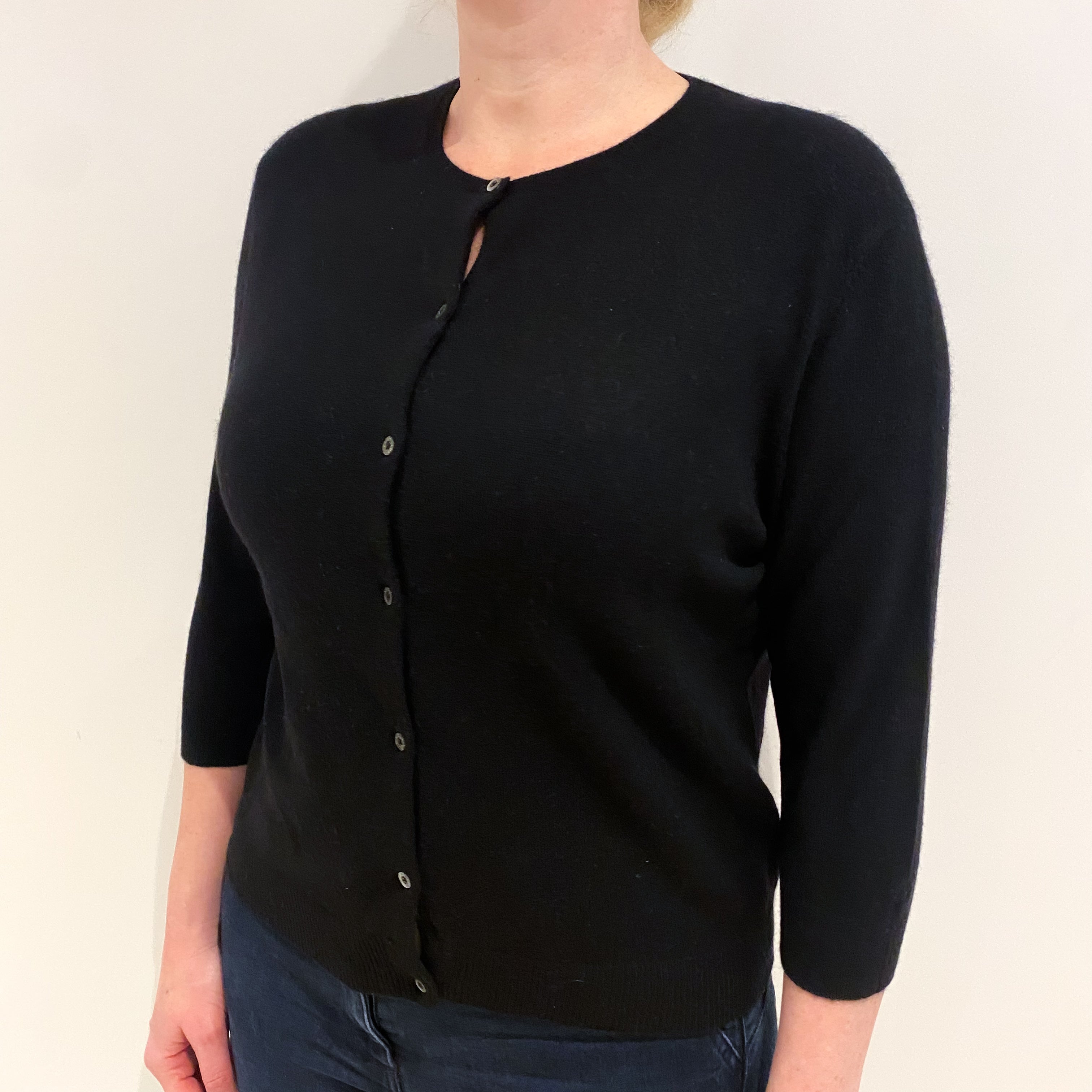 Ralph Lauren Black Cashmere Crew Neck Cardigan Large