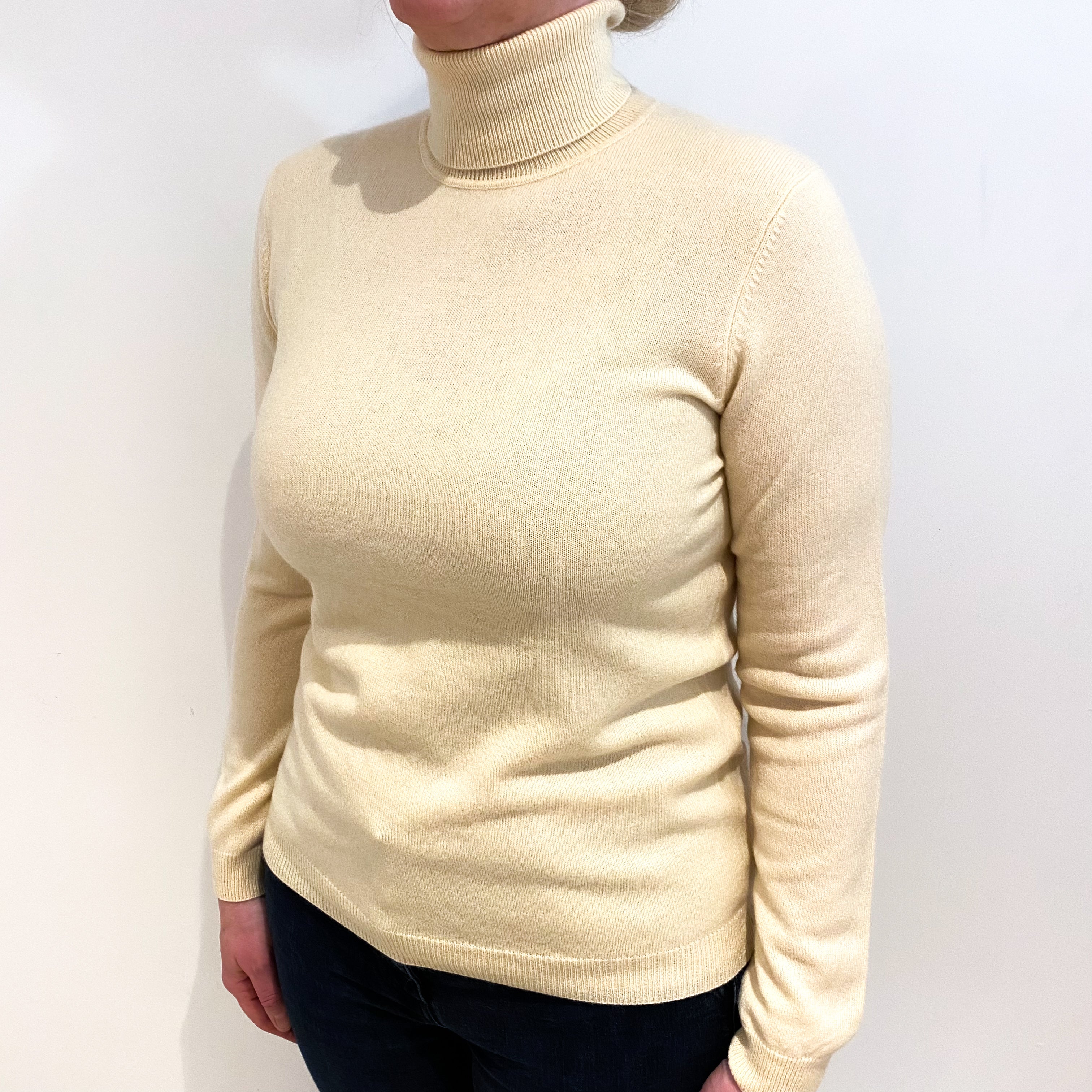 Buttermilk Cream Cashmere Polo Neck Jumper Large