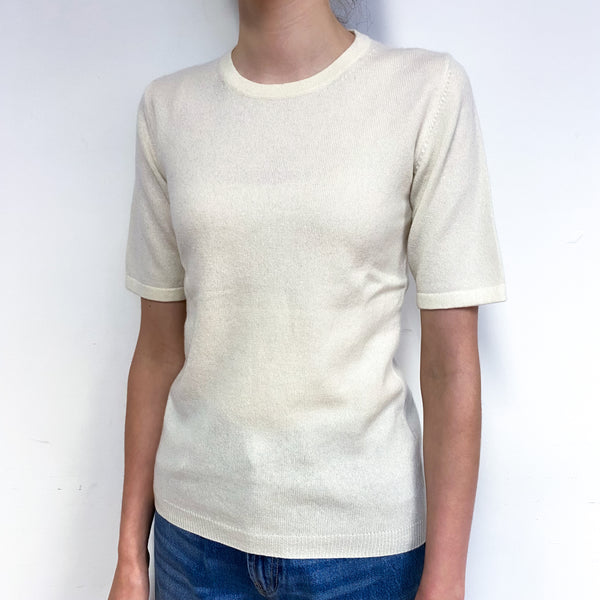 Cream Short Sleeve Cashmere Crew Neck Jumper Extra Small