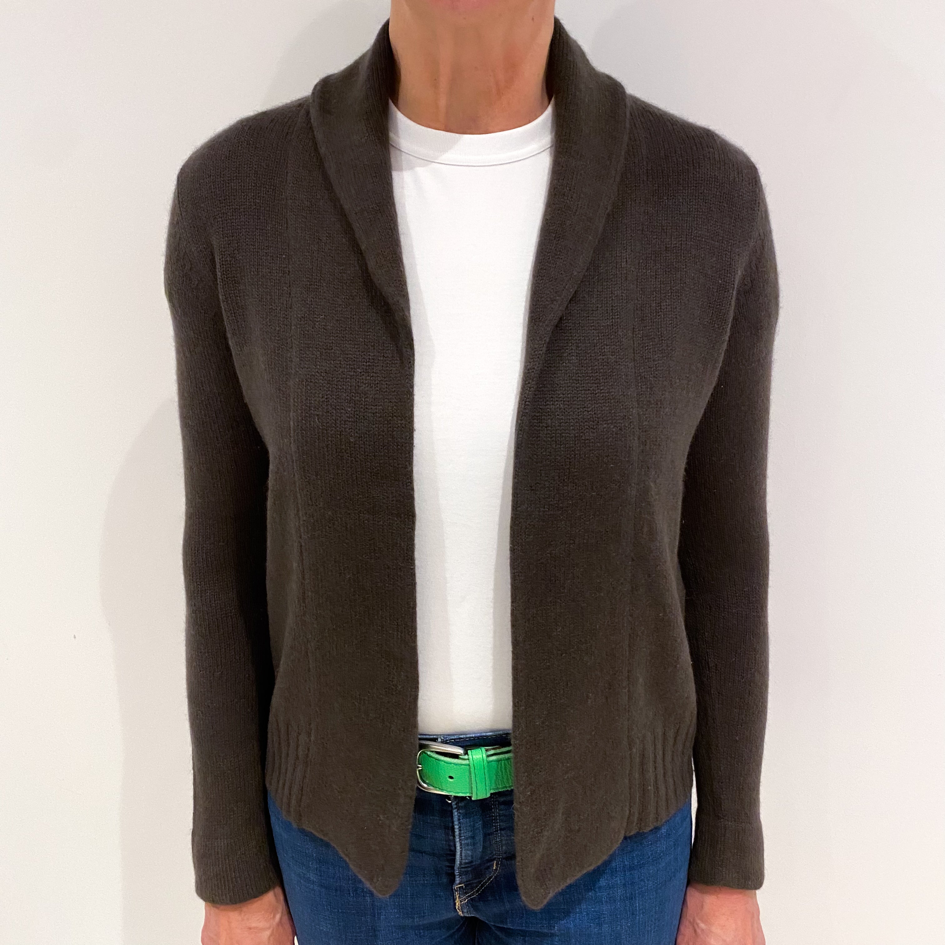 Mole Brown Cashmere Edge to Edge Cardigan Medium