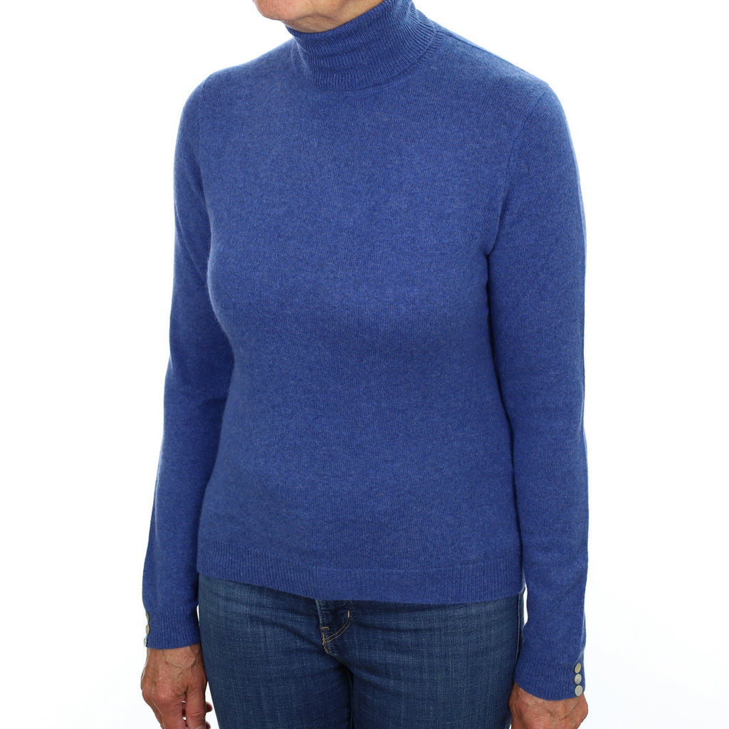 Dark Denim Blue Cashmere Polo Neck Jumper Medium
