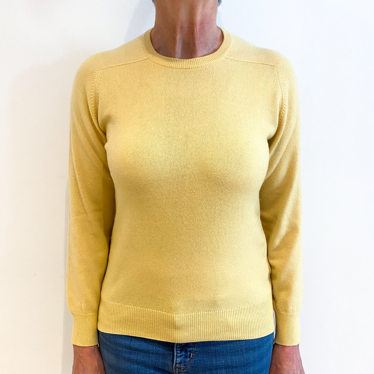 Custard Yellow Cashmere Crew Neck Jumper Medium