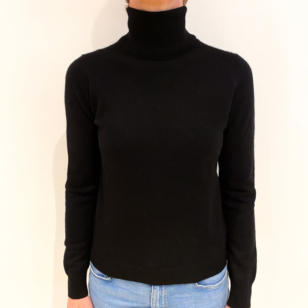 Black Cashmere Polo Neck Jumper Small