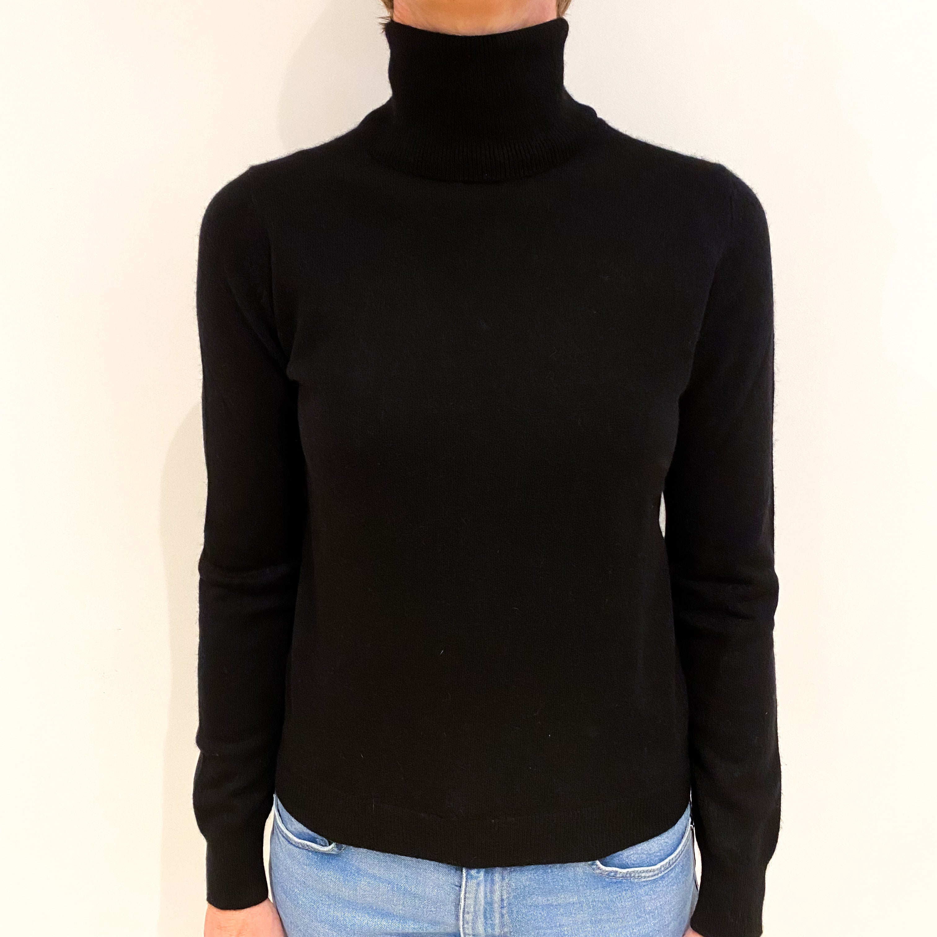 Black Cashmere Polo Neck Jumper Small