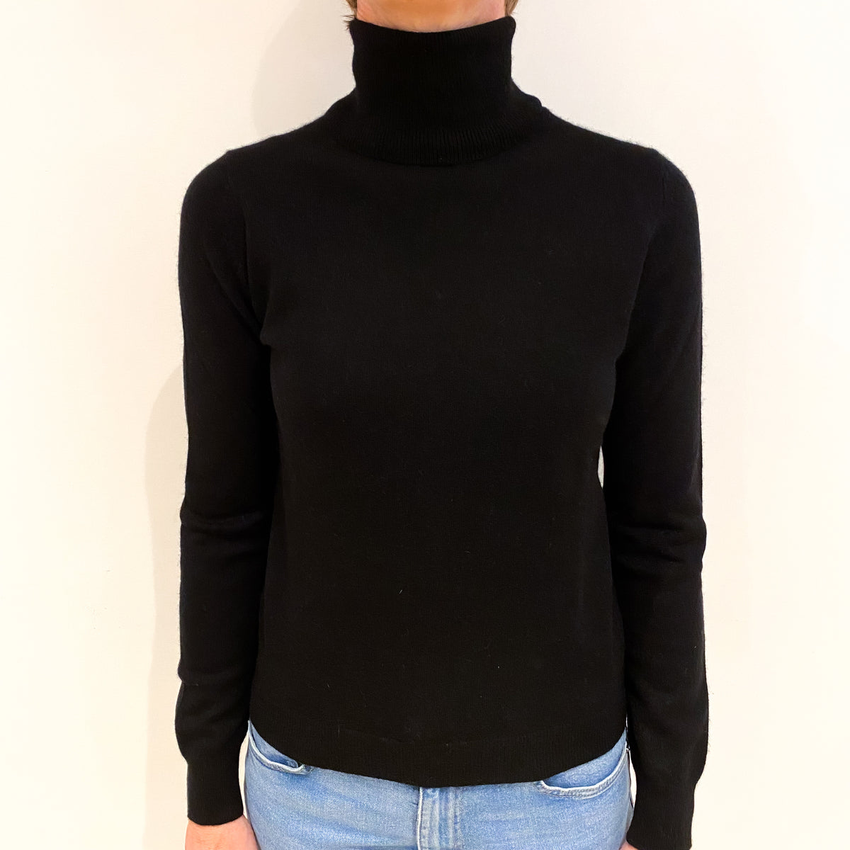 Black Cashmere Polo Neck Jumper Small