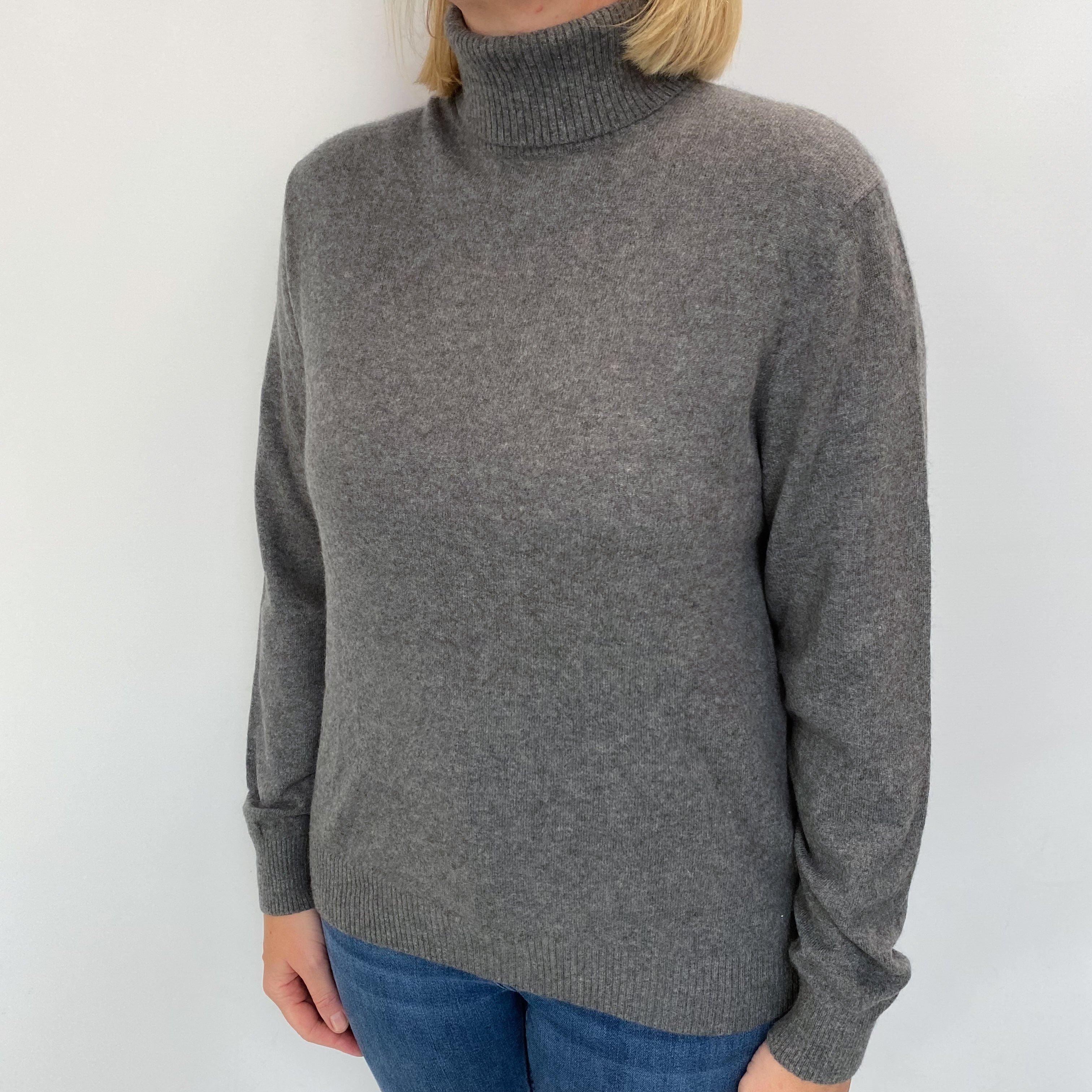 Slate Grey Cashmere Polo Neck Jumper Large