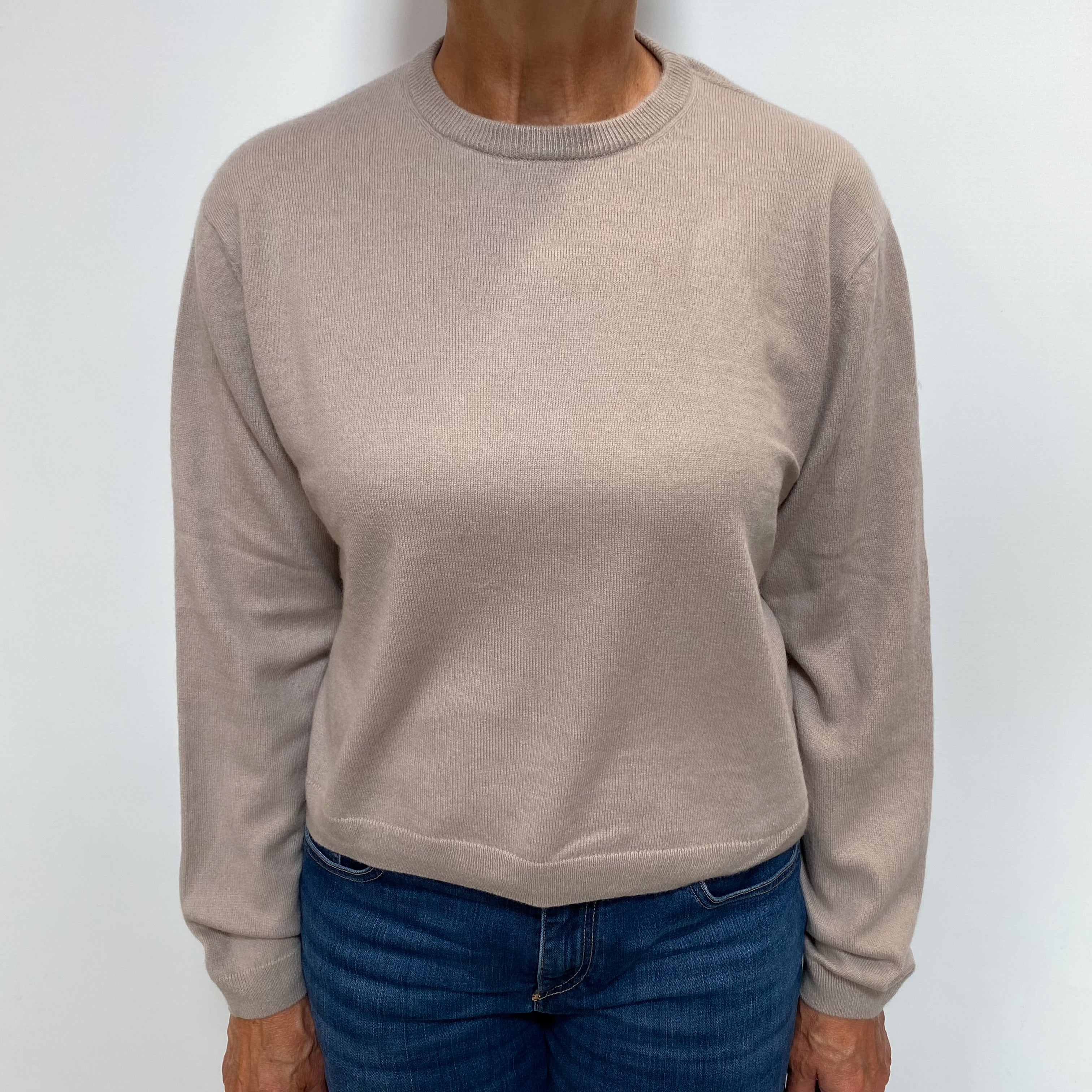 Mushroom Grey Cashmere Crew Neck Jumper Medium