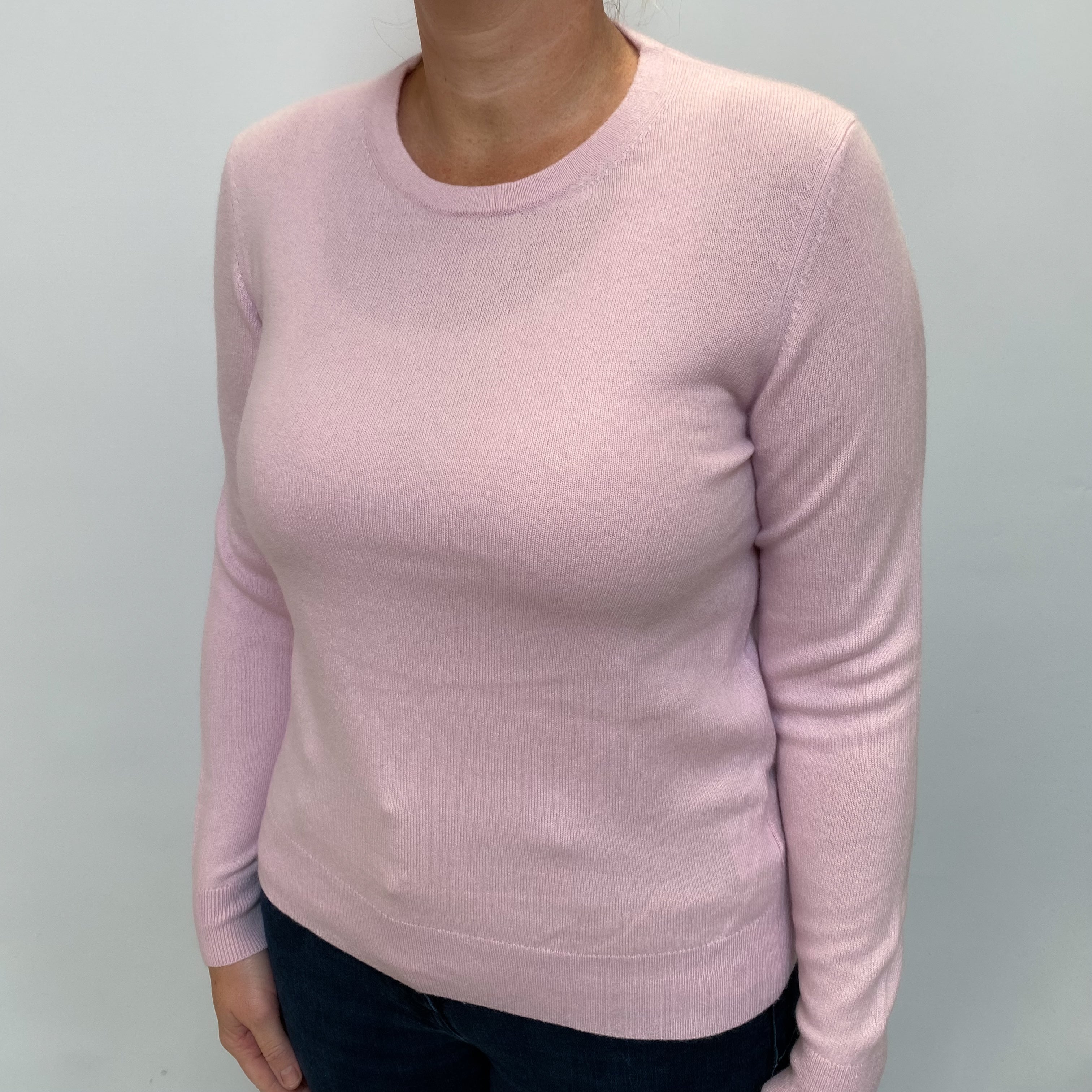 Pale Pink Cashmere Crew Neck Jumper Large