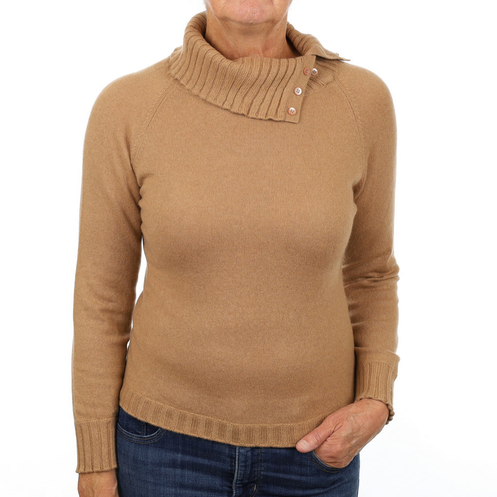 Butterscotch Brown Cashmere Split Polo Neck Jumper Medium