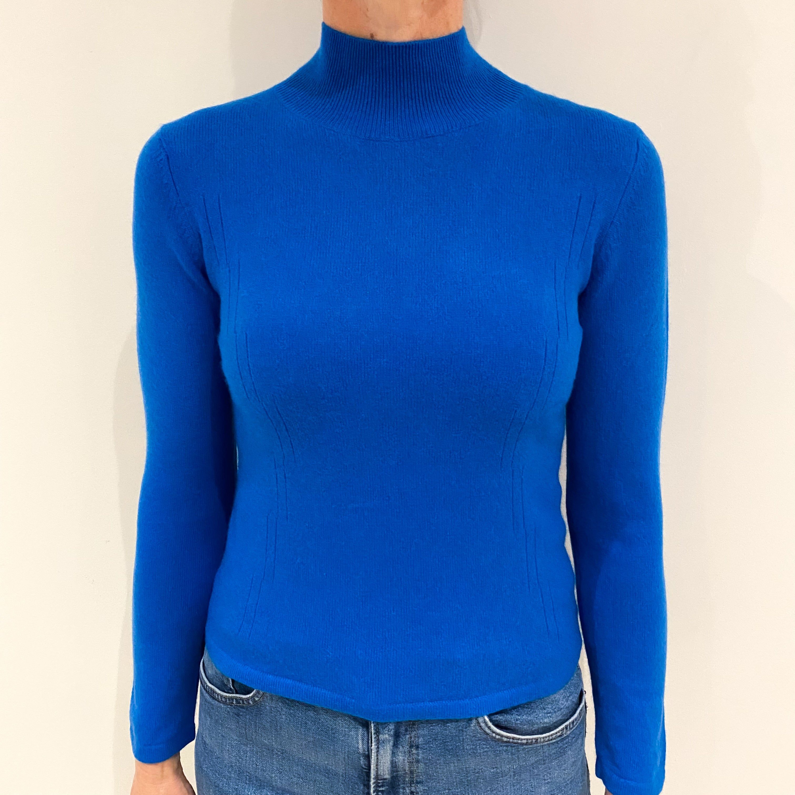 Peacock Blue Cashmere Turtle Neck Jumper Small