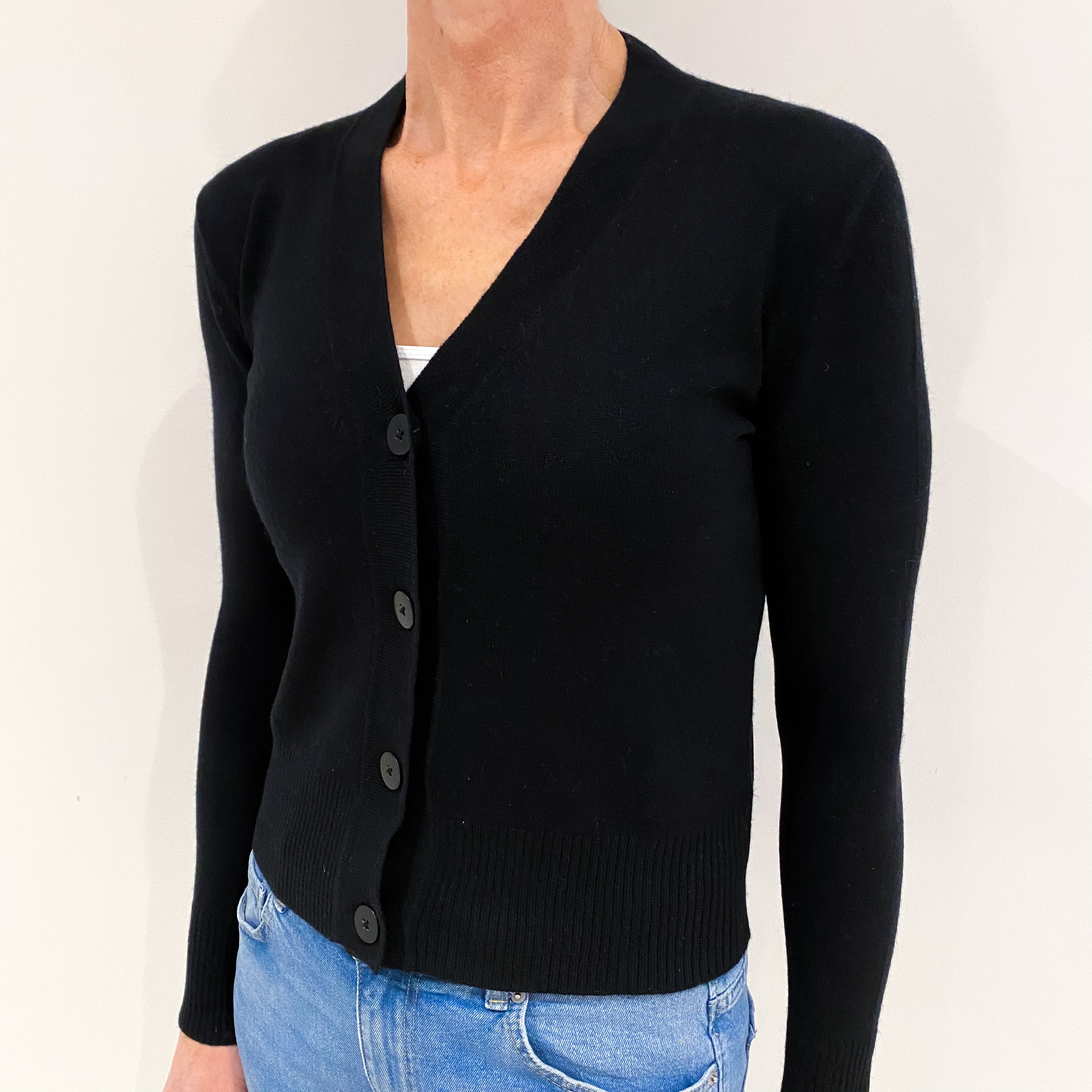 Black Cashmere V Neck Cardigan Small