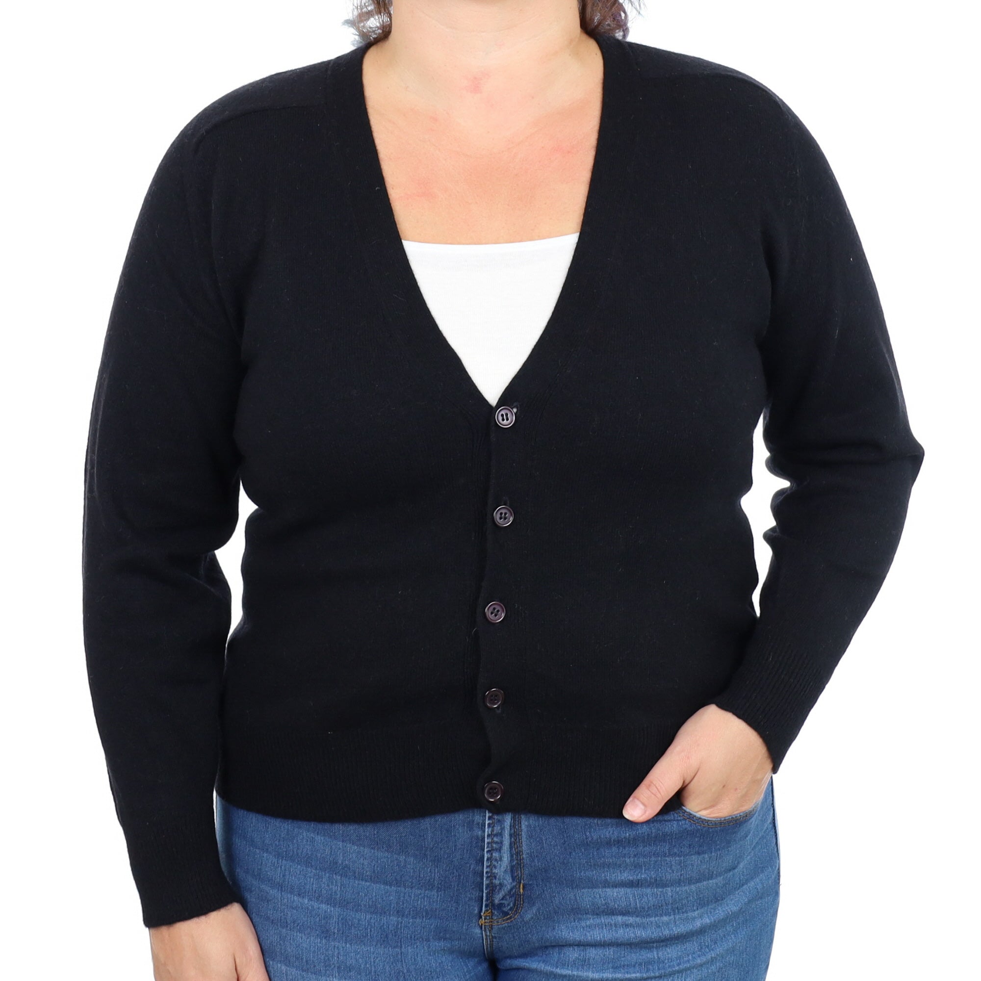 Black Cashmere V Neck Cardigan Large
