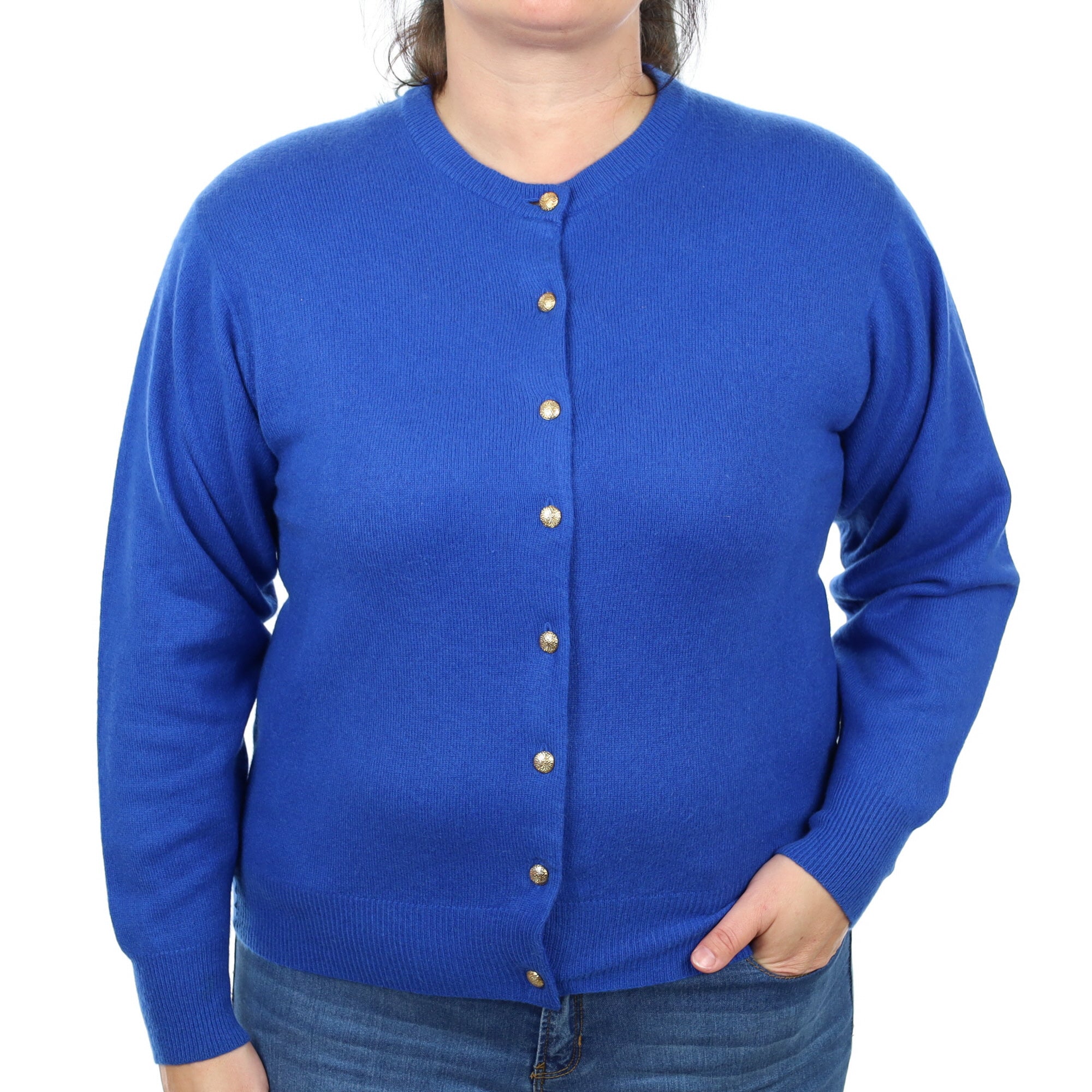 Cobalt Blue Cashmere Crew Neck Cardigan Large