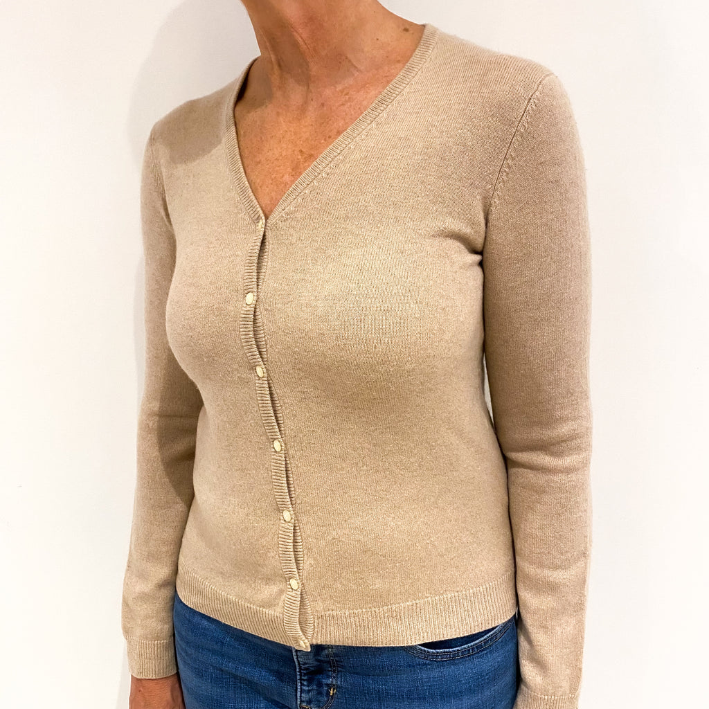 Biscuit Brown Cashmere V Neck Cardigan Medium