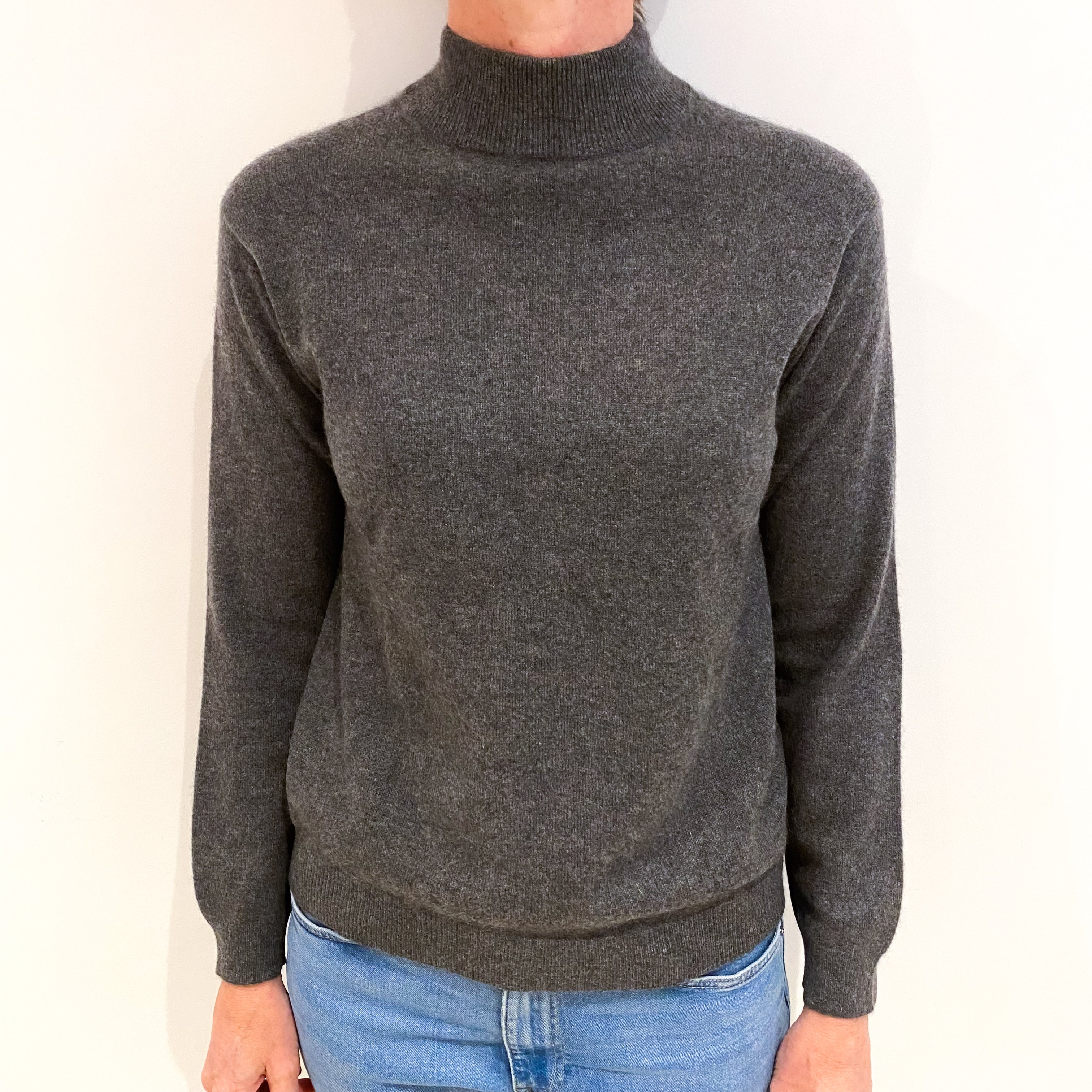 Slate Grey Cashmere Turtle Neck Jumper Small
