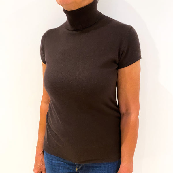 Peppercorn Brown Short Sleeve Cashmere Polo Neck Jumper Medium