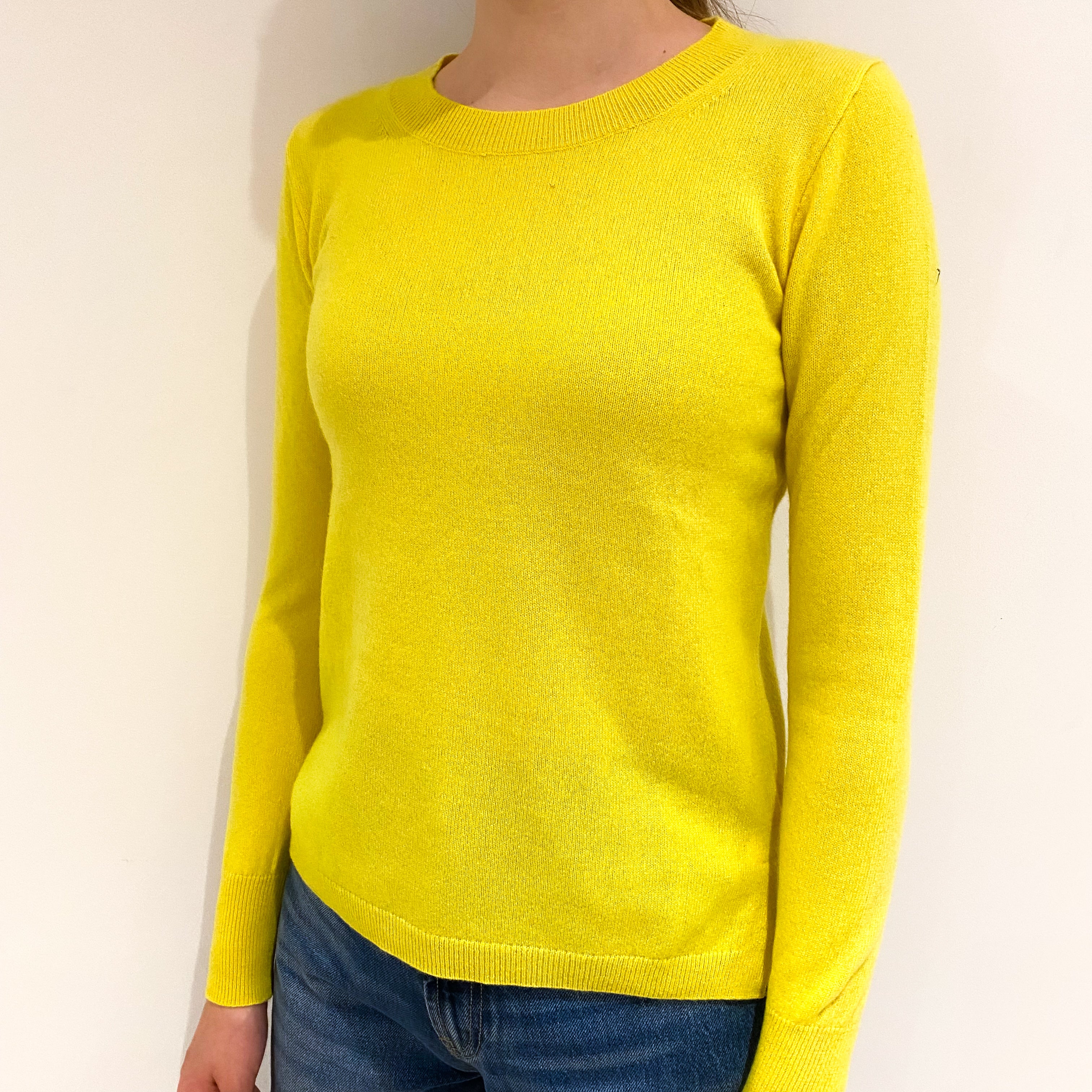 Neon Yellow Cashmere Crew Neck Jumper Extra Small