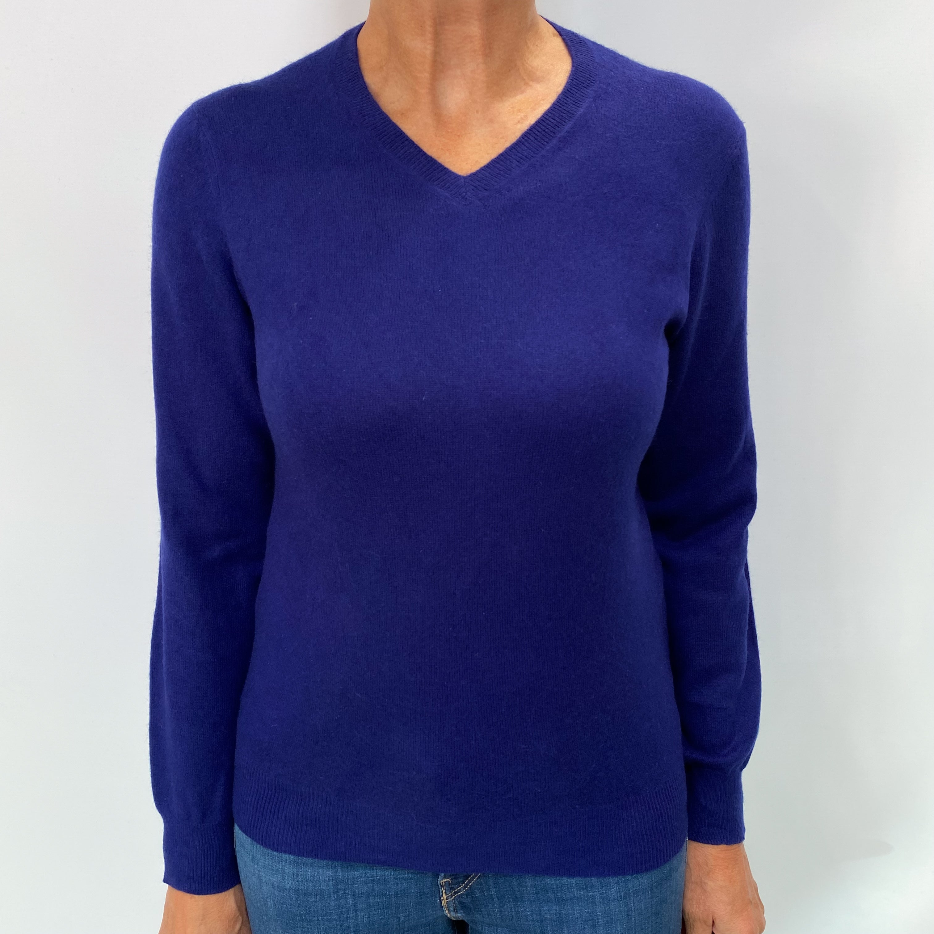 Indigo Cashmere V Neck Jumper Medium