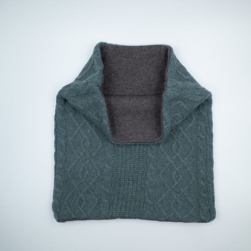Spruce Green Cable and Brown Luxury Double Layered Snood